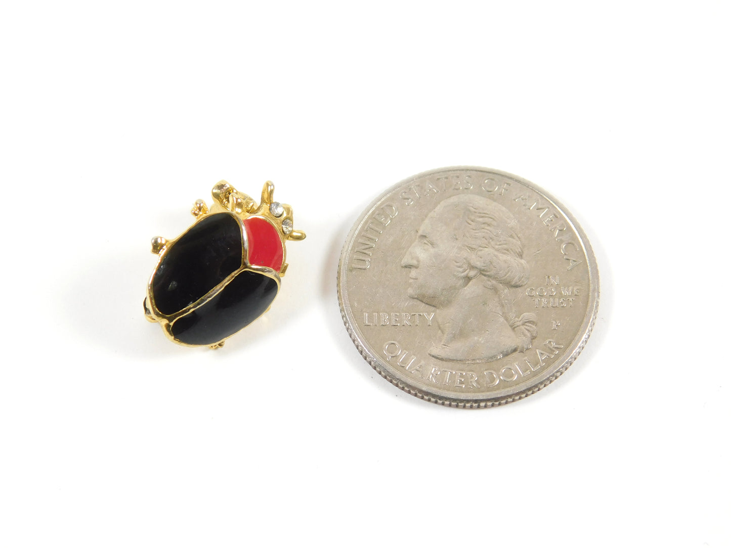 Red, Black, and Gold Tone Beetle Bug Insect Lapel Pin