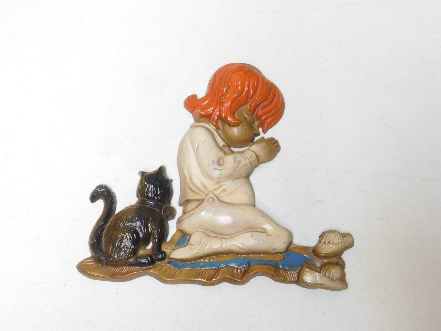 Set of Two Children Praying with Dog and Cat Sexton 1972 Metal Displays