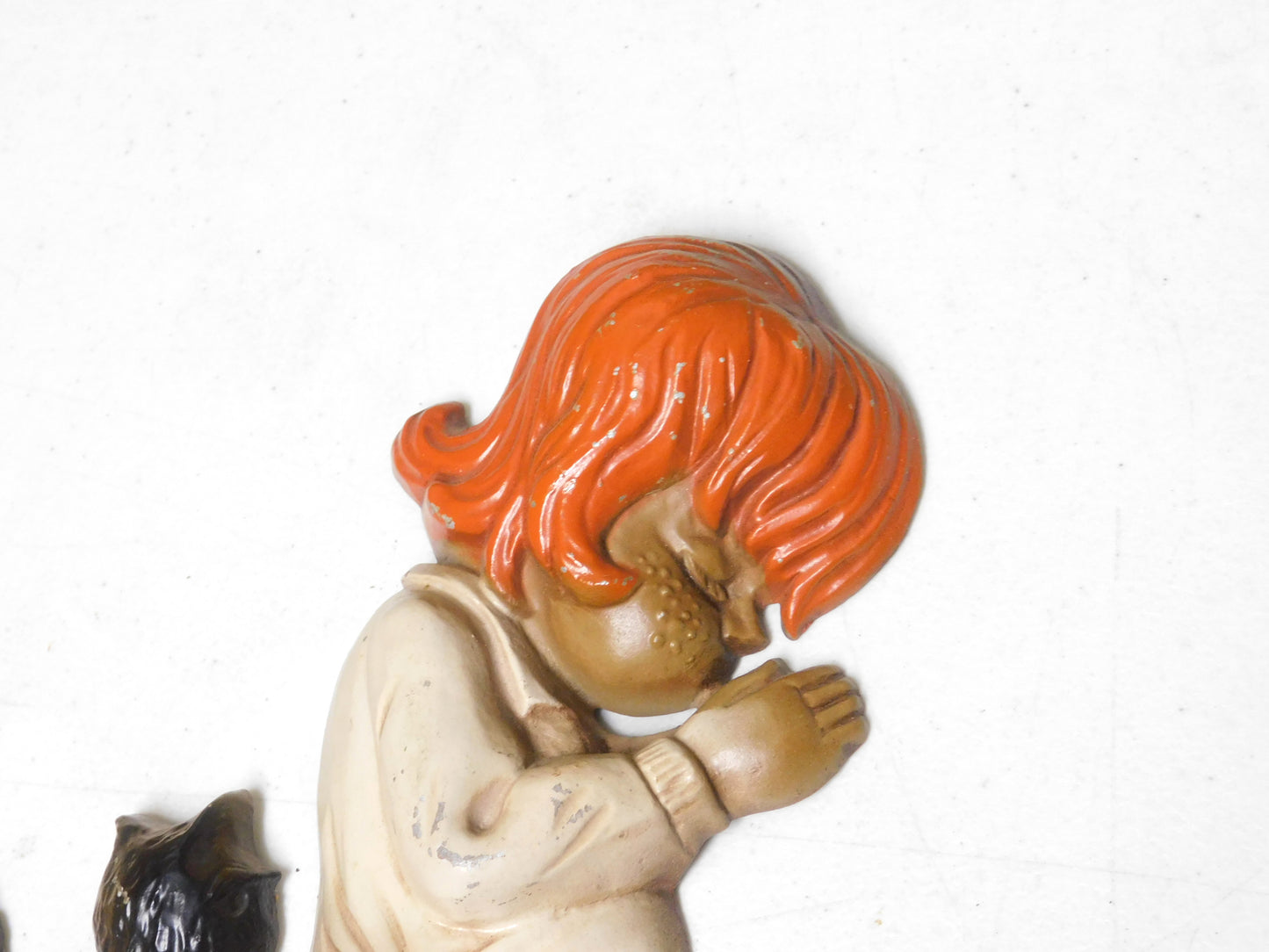 Set of Two Children Praying with Dog and Cat Sexton 1972 Metal Displays