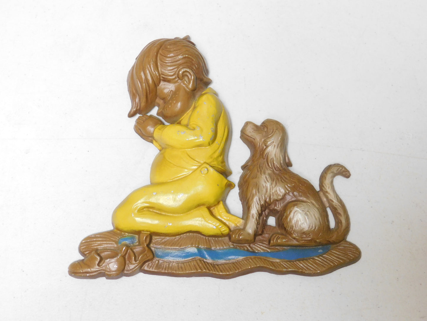 Set of Two Children Praying with Dog and Cat Sexton 1972 Metal Displays
