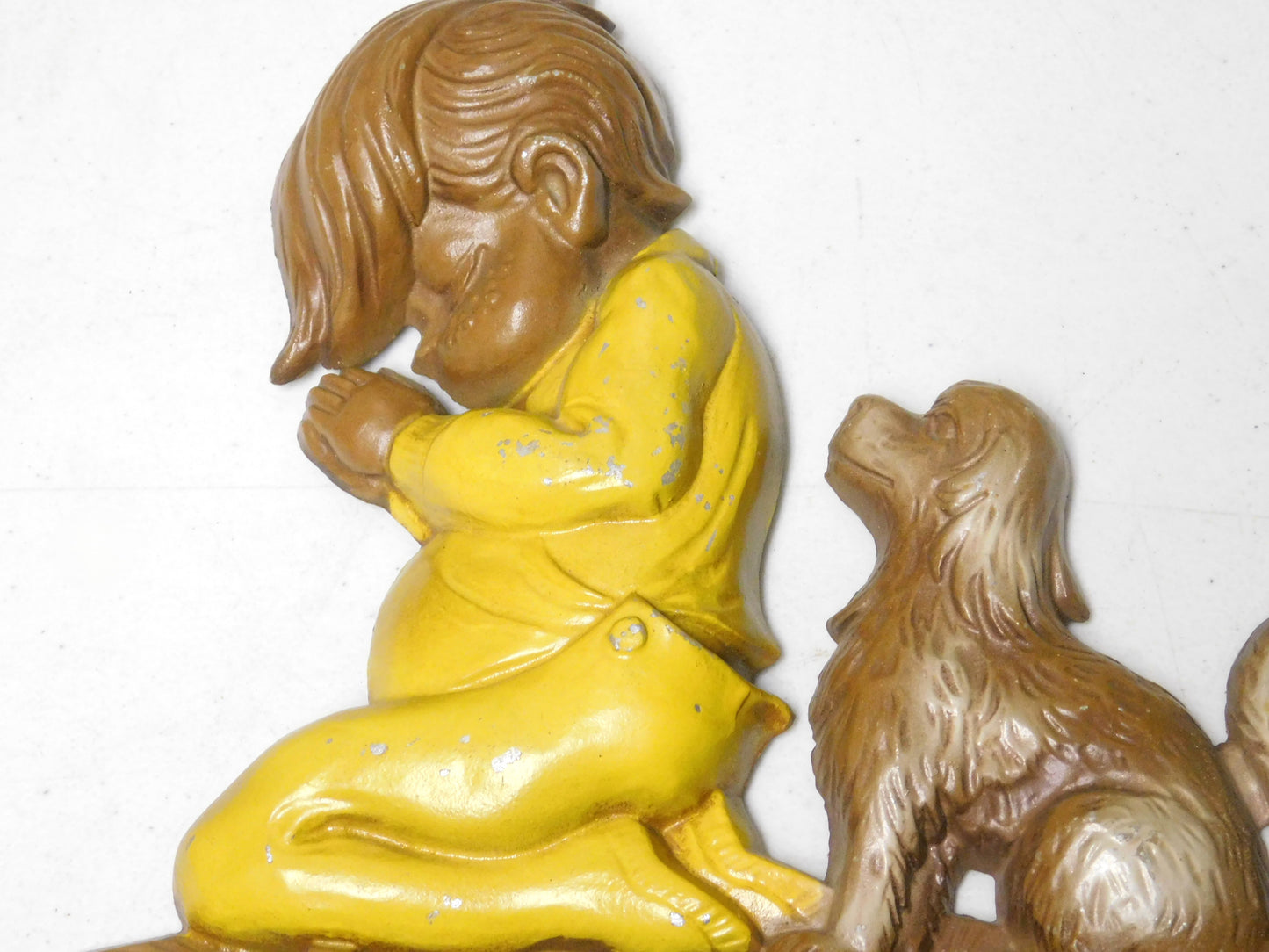 Set of Two Children Praying with Dog and Cat Sexton 1972 Metal Displays