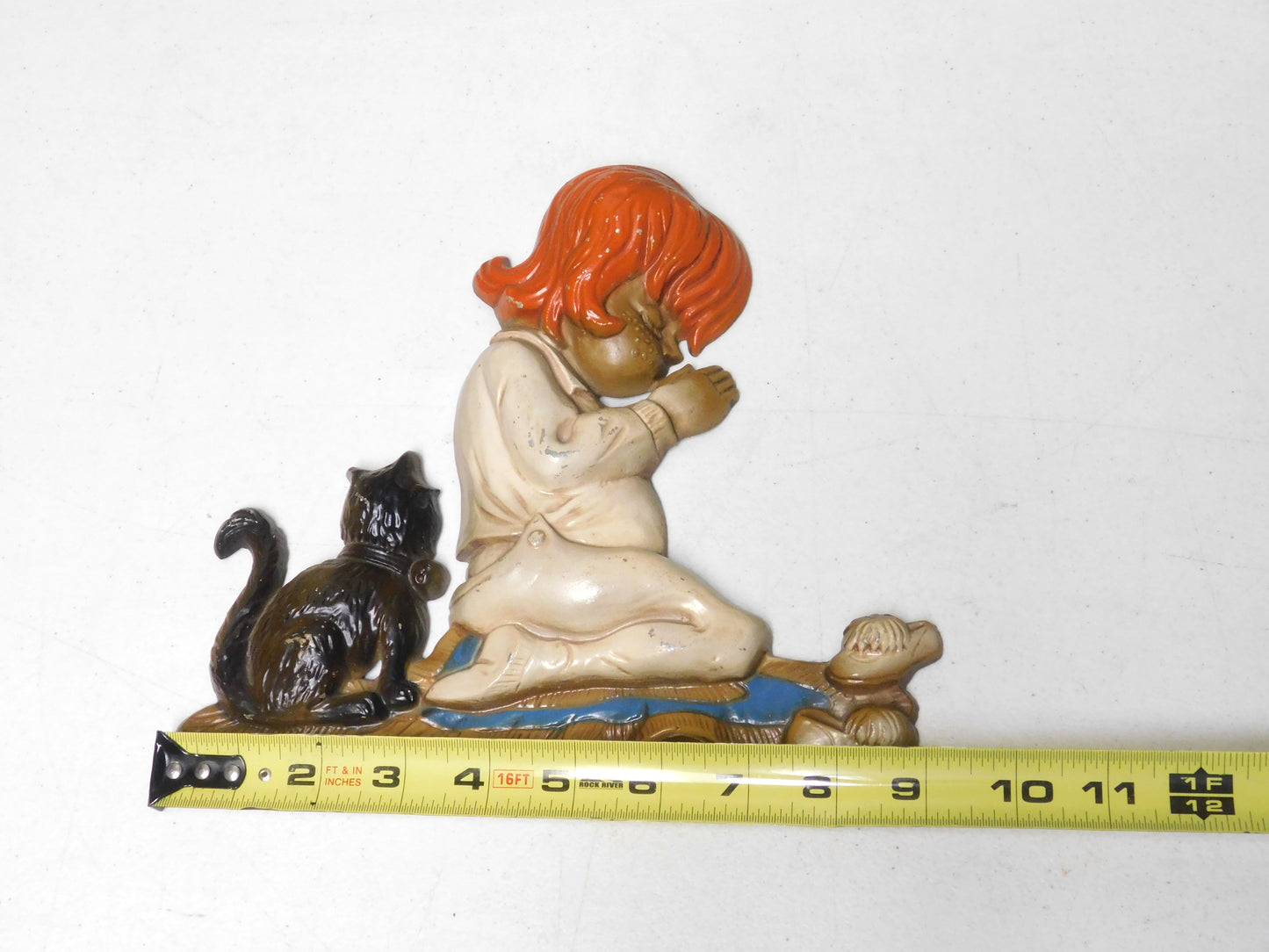 Set of Two Children Praying with Dog and Cat Sexton 1972 Metal Displays