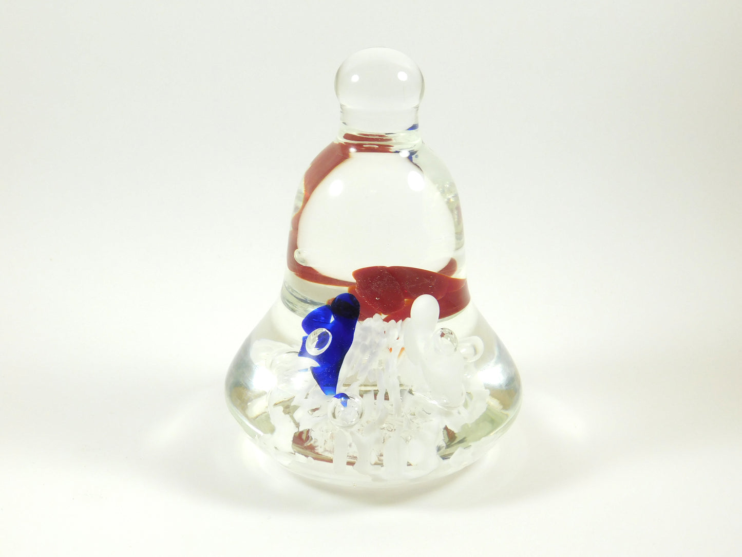 Vintage 1994 Joe Rice Clear Bell with Red, White, and Blue Flowers Paperweight