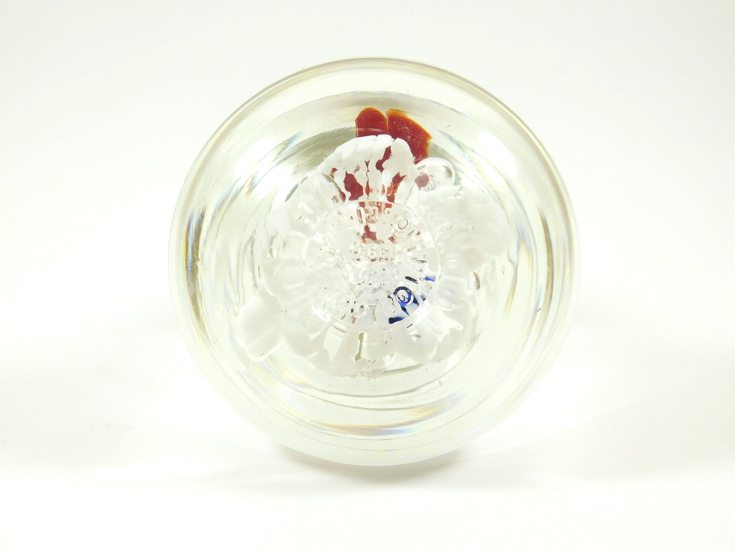 Vintage 1994 Joe Rice Clear Bell with Red, White, and Blue Flowers Paperweight