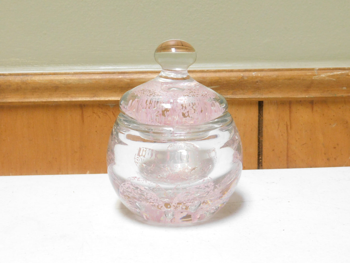 Vintage Pink and Clear Glass Zimmerman Paperweight Candy Dish