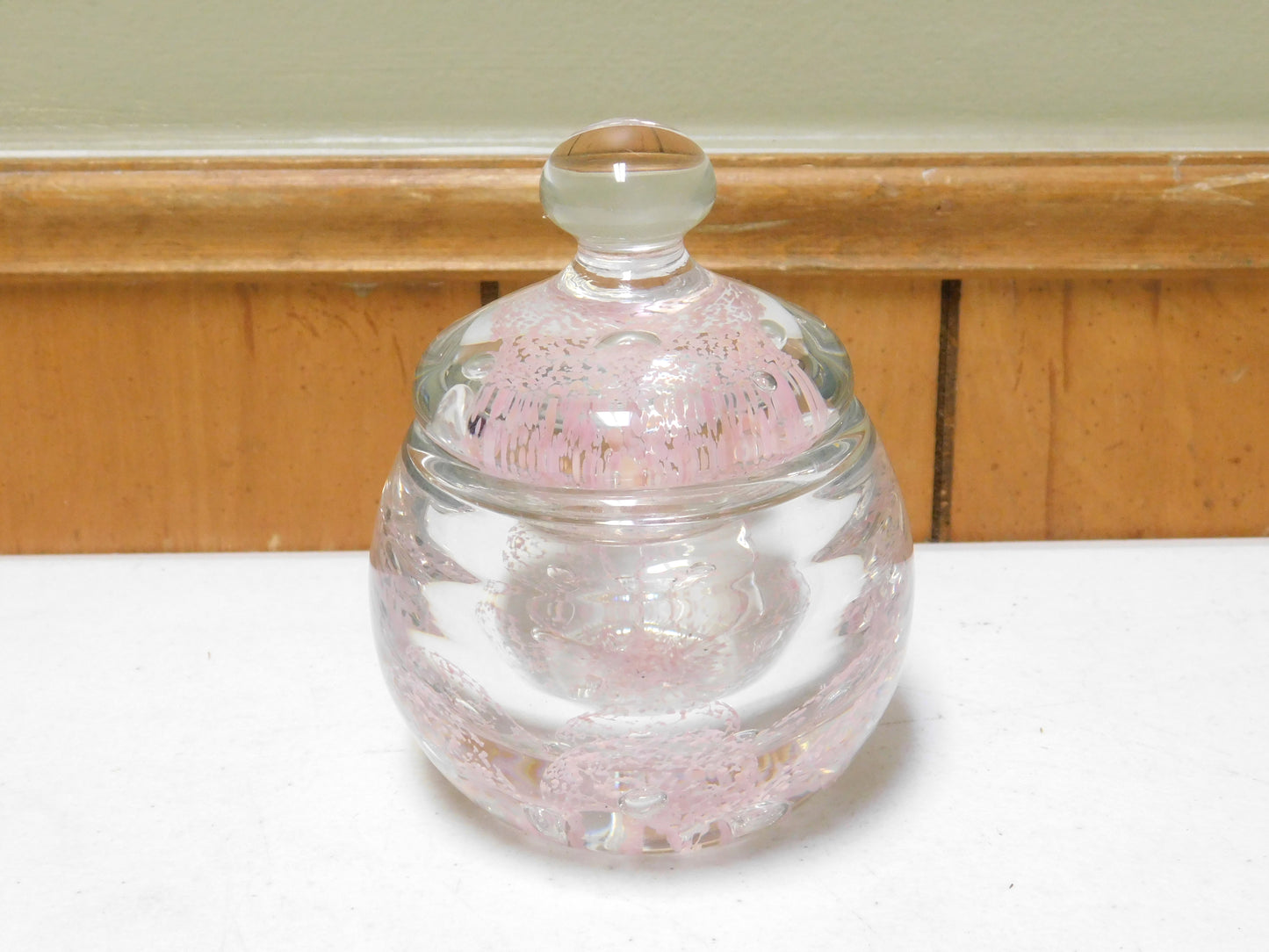 Vintage Pink and Clear Glass Zimmerman Paperweight Candy Dish