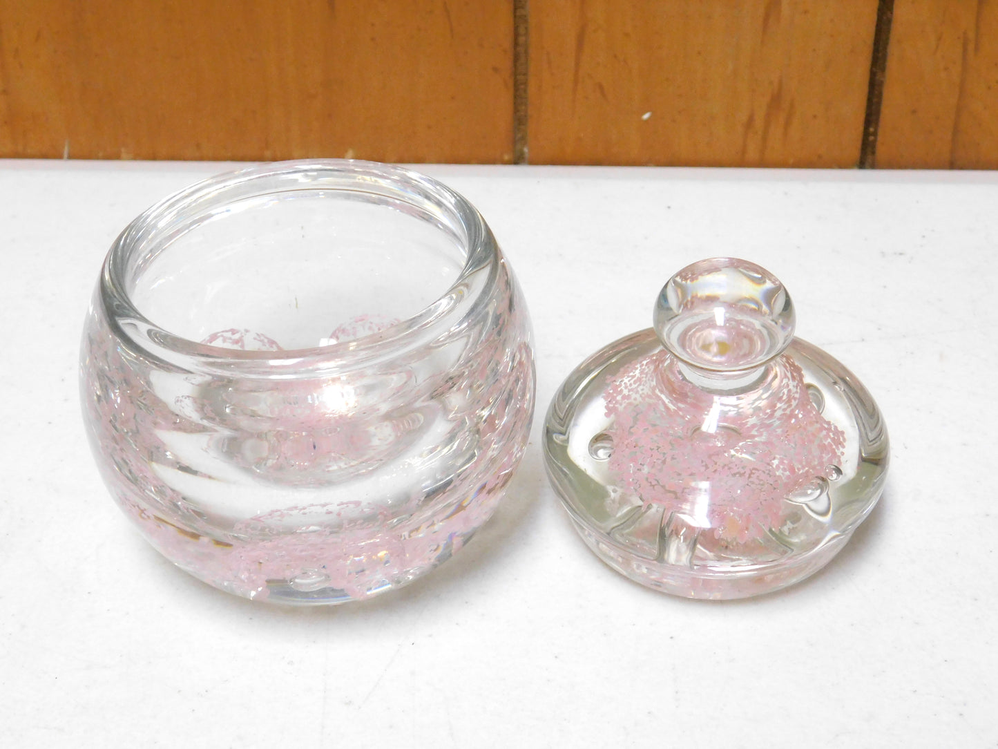 Vintage Pink and Clear Glass Zimmerman Paperweight Candy Dish