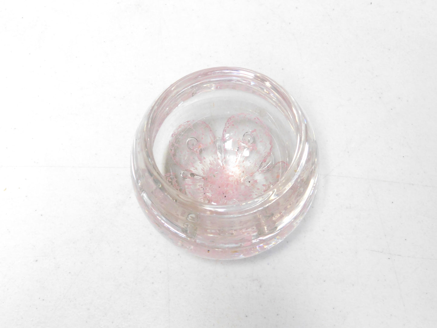 Vintage Pink and Clear Glass Zimmerman Paperweight Candy Dish