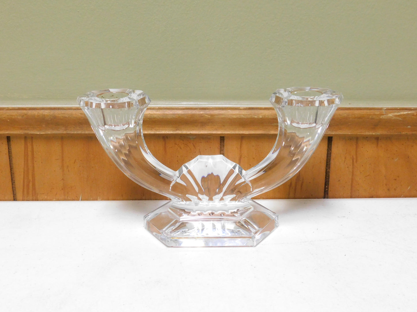 Val St Lambert Imperial Crystal Double Candelabra Candle Holder