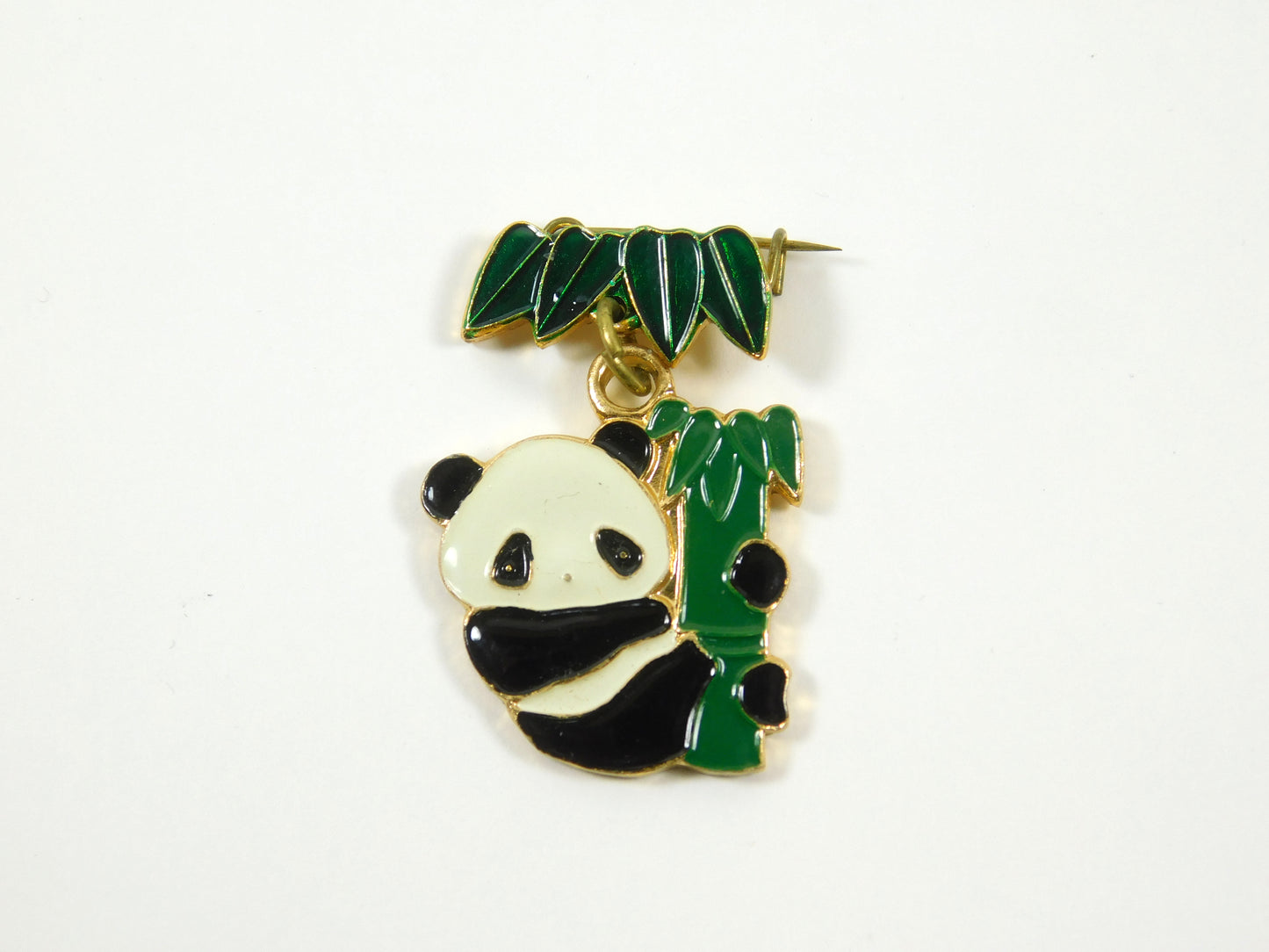 Panda Bear with Leaves Gold Tone Lapel Pin