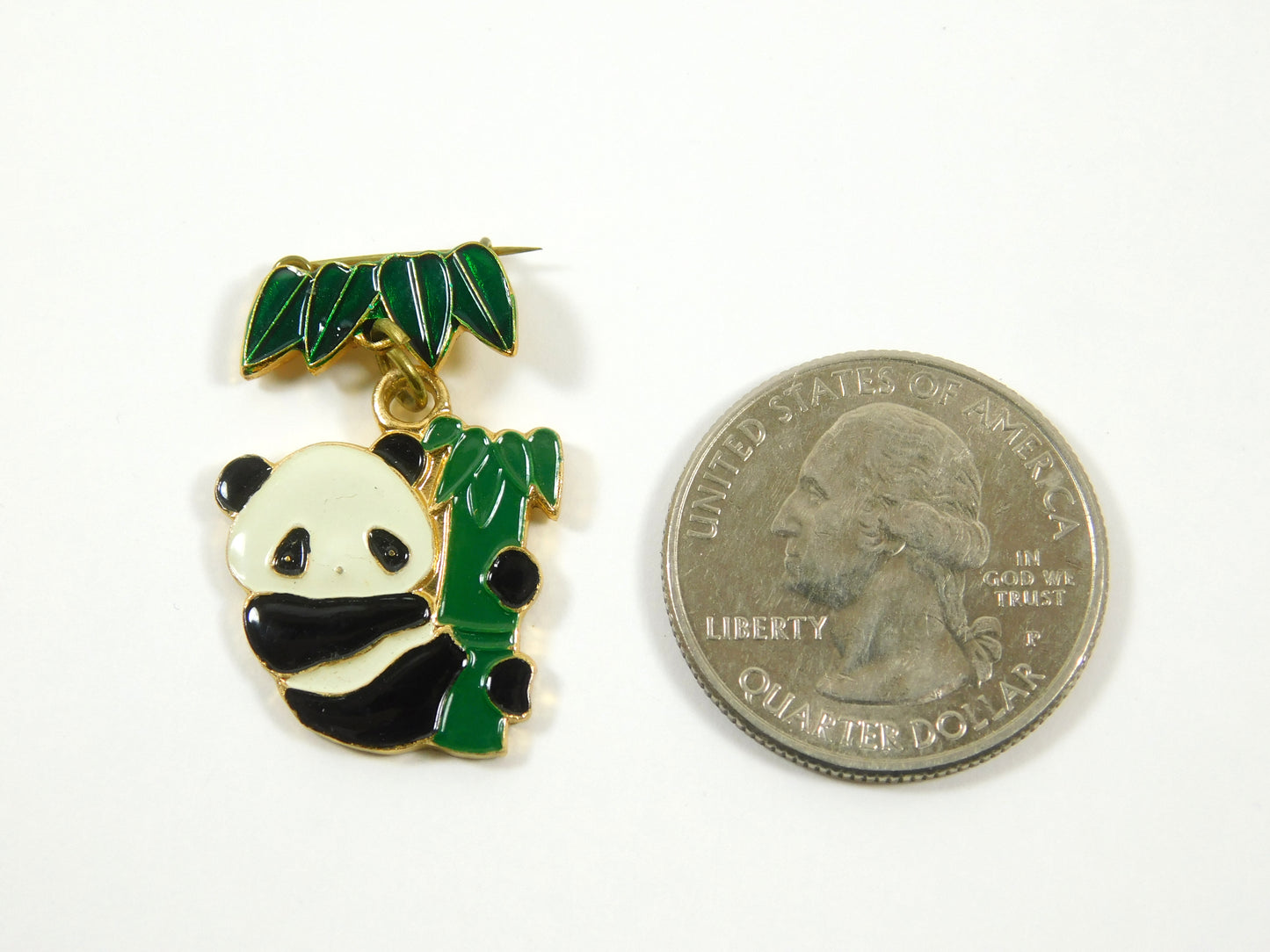 Panda Bear with Leaves Gold Tone Lapel Pin