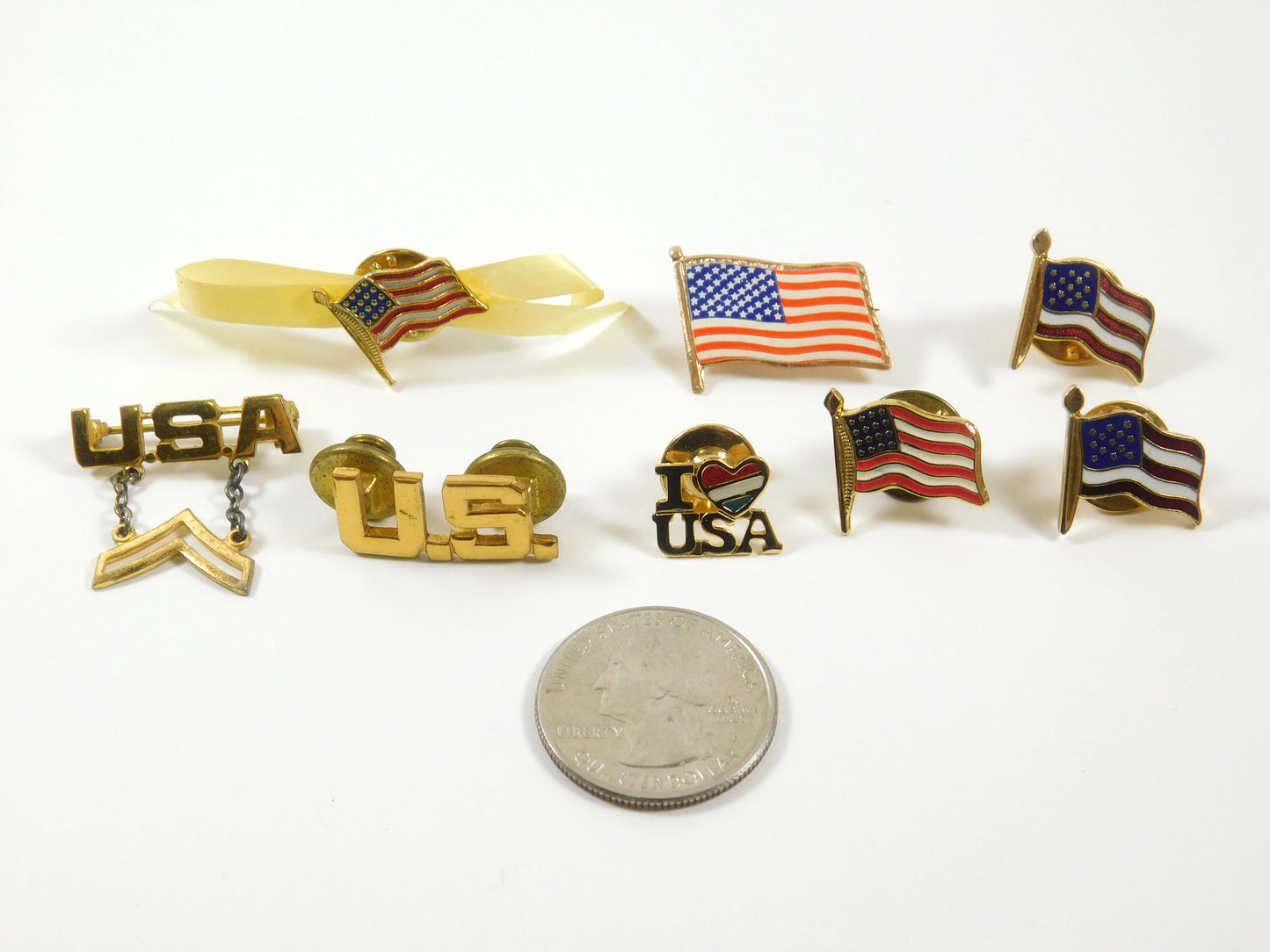 Lot of 8 Lapel Pins USA, American Flags Americana