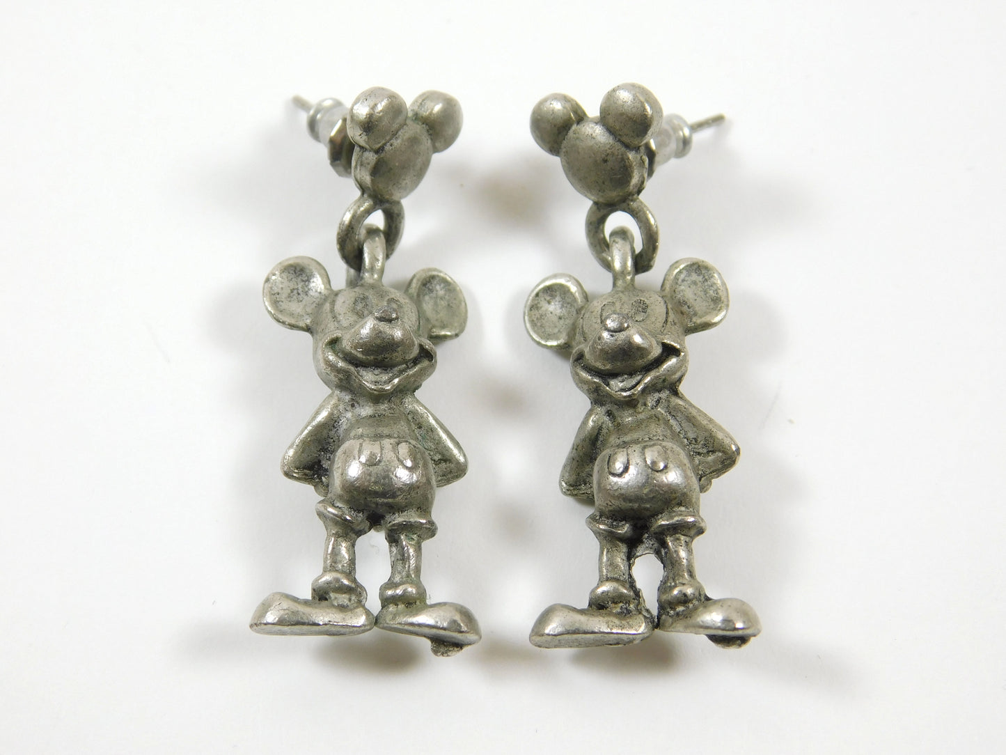 Vintage Silver Tone Disney Mickey Mouse Drop Dangle Earrings