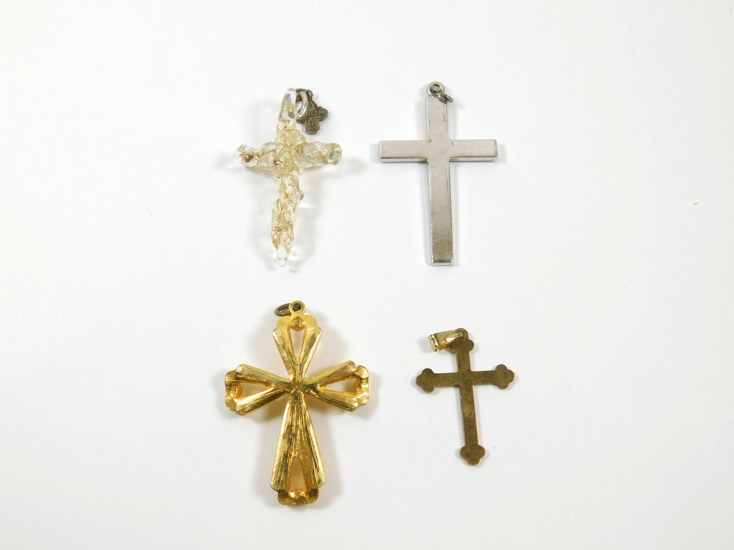 Lot of 4 Cross Pendants Gold Tone Silver Tone
