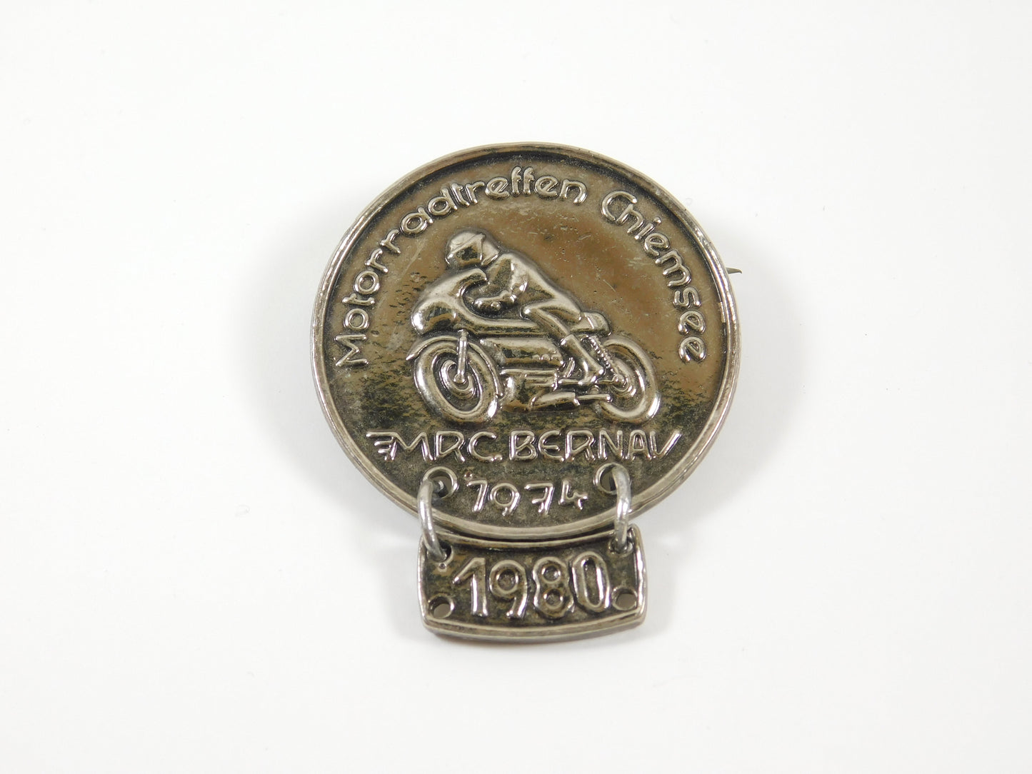 Vintage 1974/1980 Motorradtreffen Chiemsee MRC Bernav Motorcycle Pin Brooch