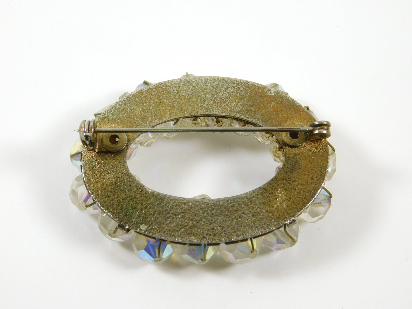 Vintage Aurora Borealis Oval Glass Rhinestone Brooch