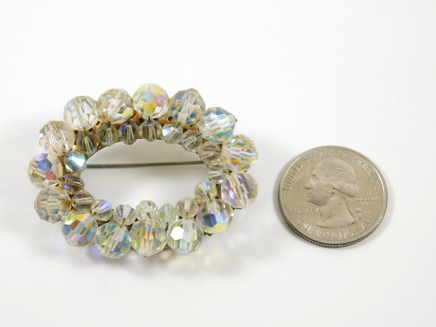 Vintage Aurora Borealis Oval Glass Rhinestone Brooch
