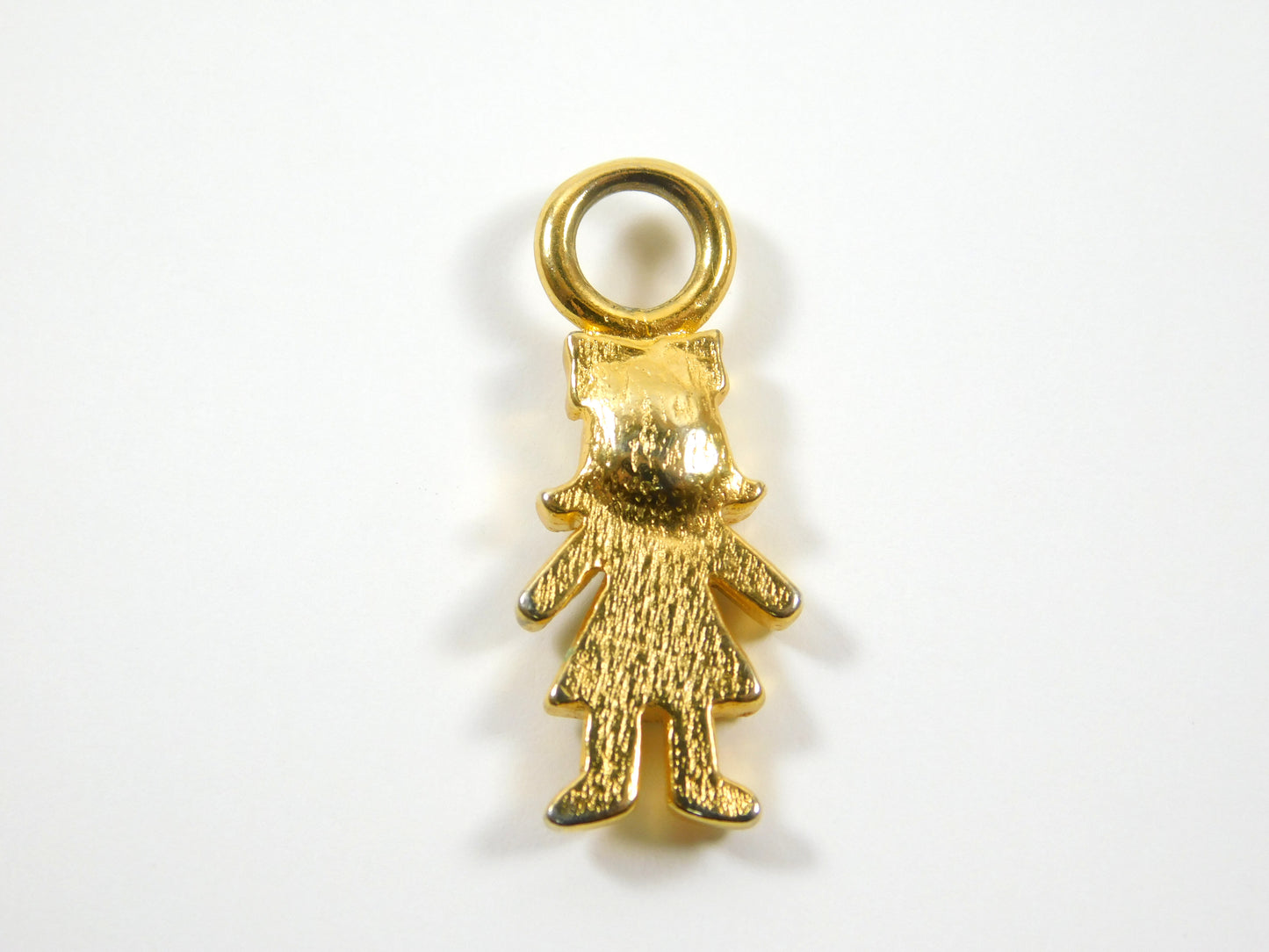 Gold Tone Little Girl Charm Pendant with Blue Rhinestone Dress
