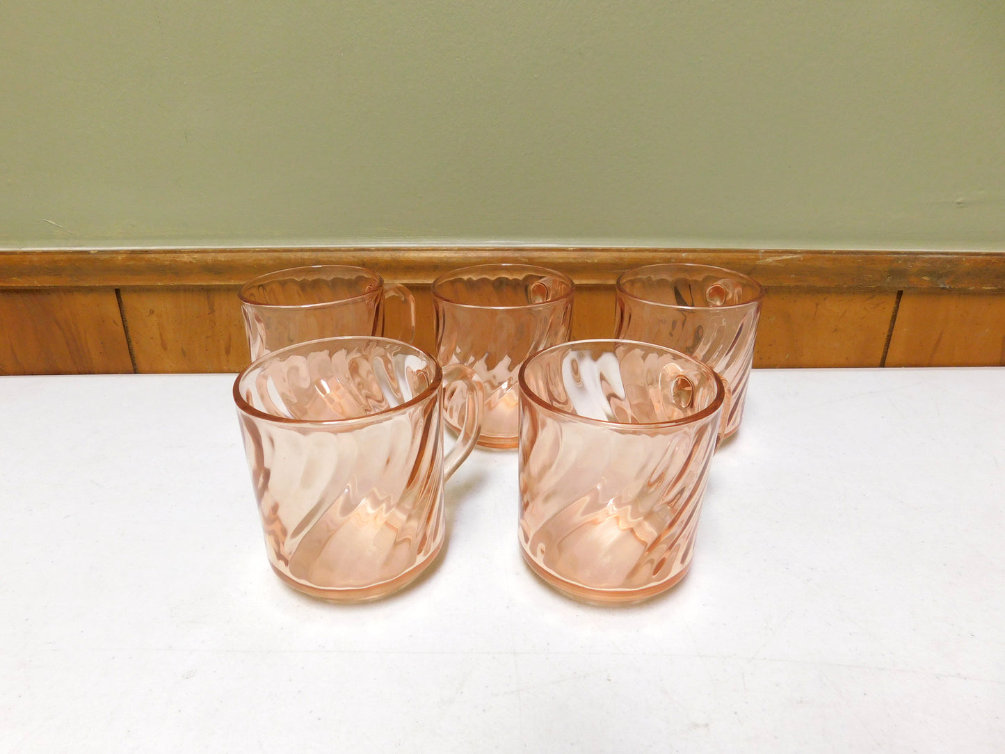 5 Arcoroc Pink Swirl Cups Mugs Glasses