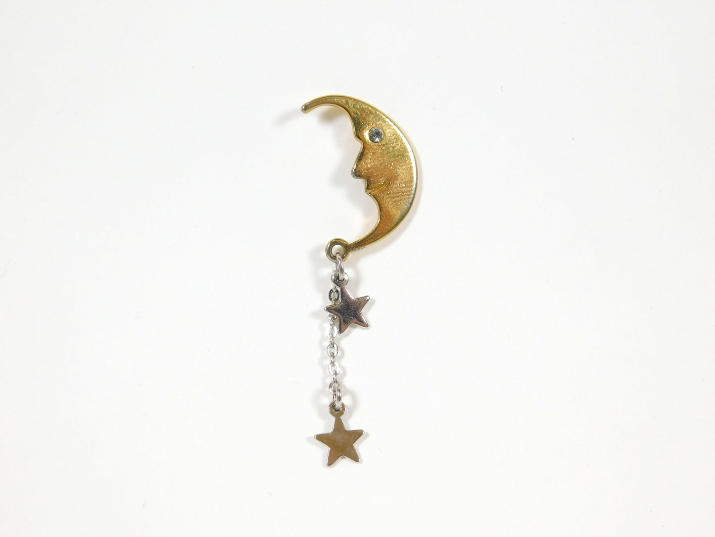 Vintage Avon Gold Tone Crescent Moon and Star Charms Lapel Pin