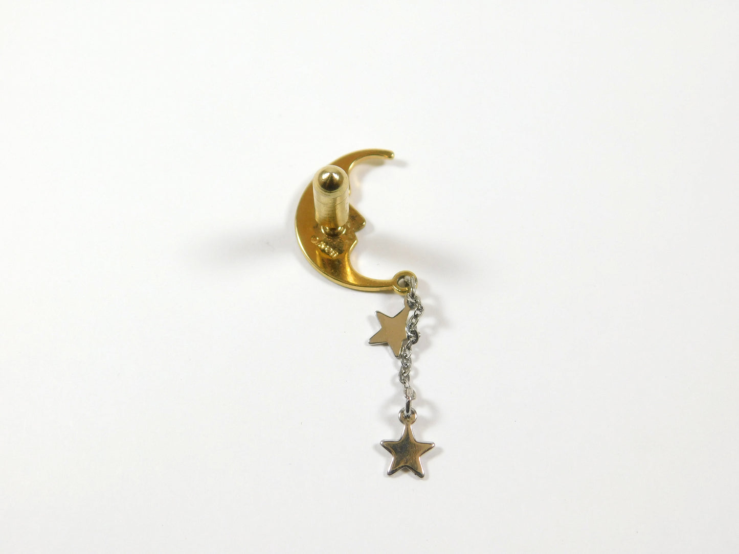 Vintage Avon Gold Tone Crescent Moon and Star Charms Lapel Pin