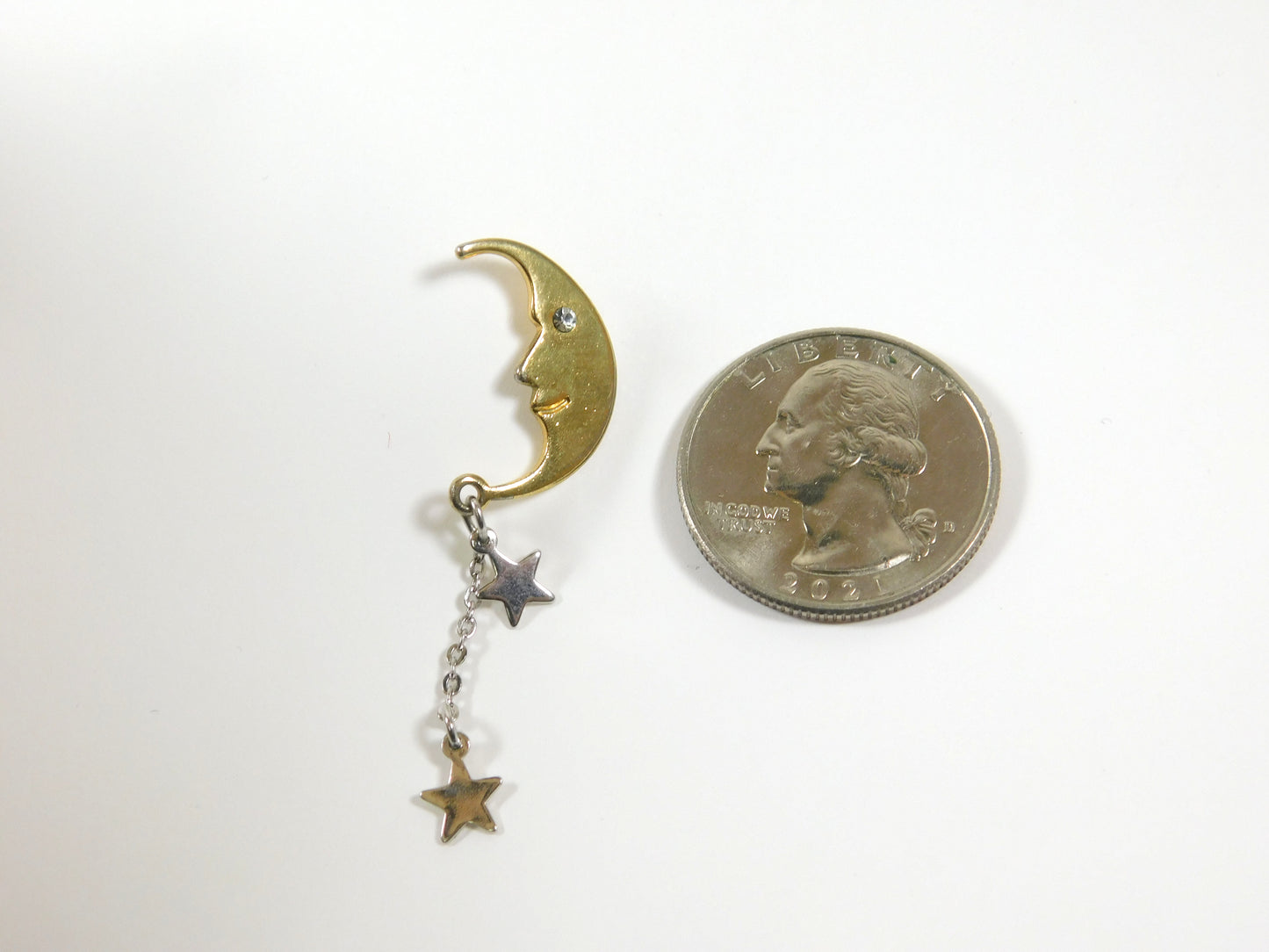 Vintage Avon Gold Tone Crescent Moon and Star Charms Lapel Pin