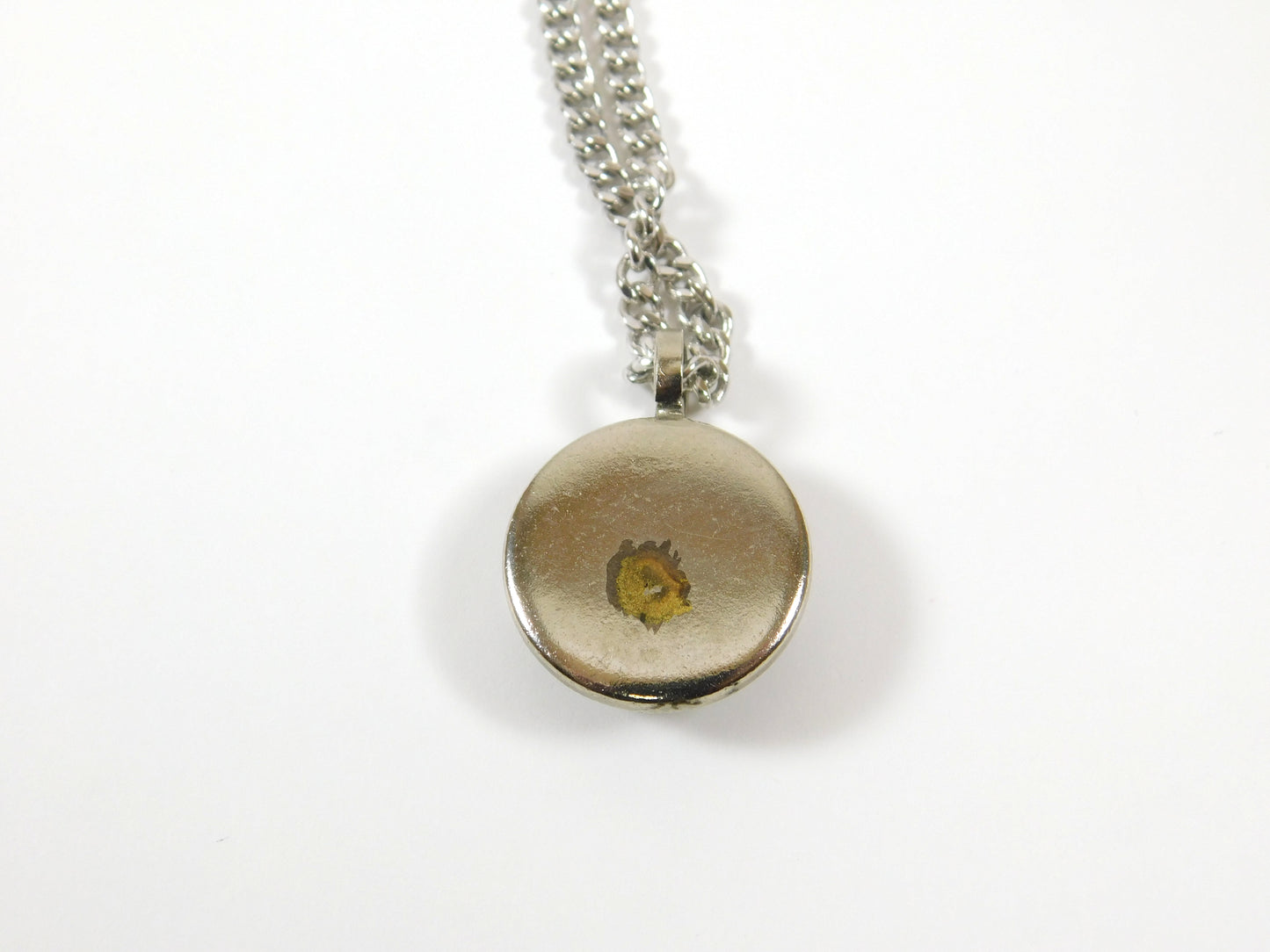 Vintage Silver Tone Fabric Embroidered Flower Necklace