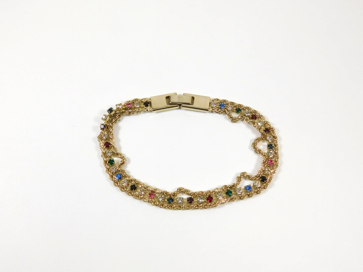 Gold Tone Tennis Bracelet with Gemstones