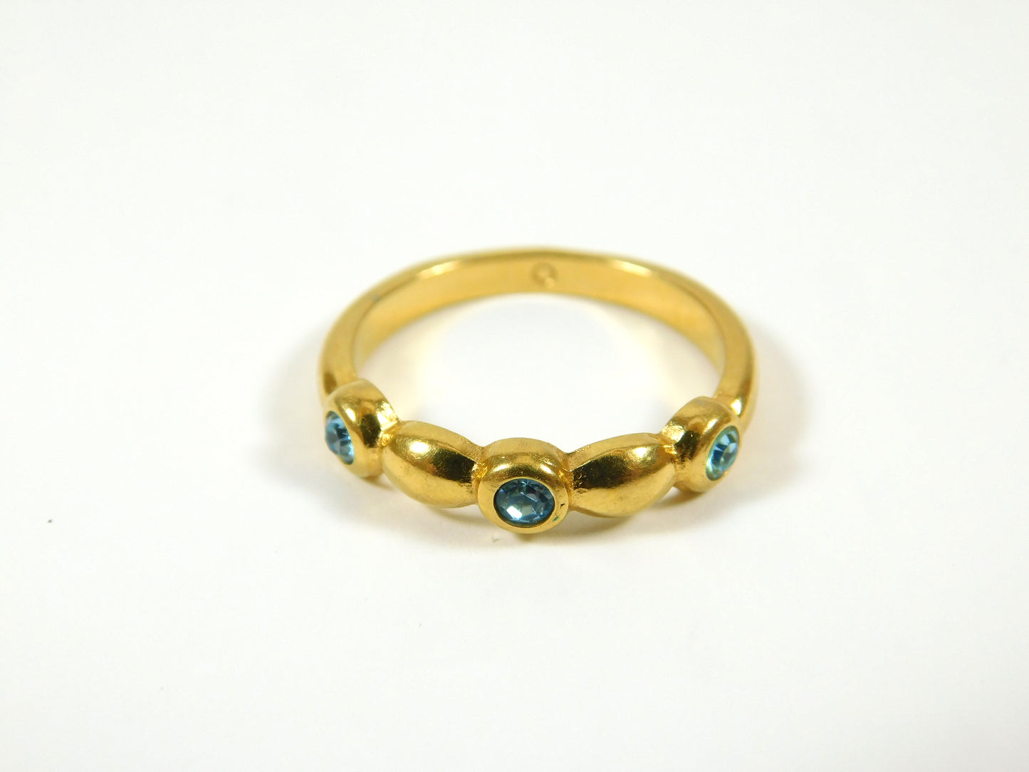 Gold Tone Ring with Blue Gemstones Size 6.75