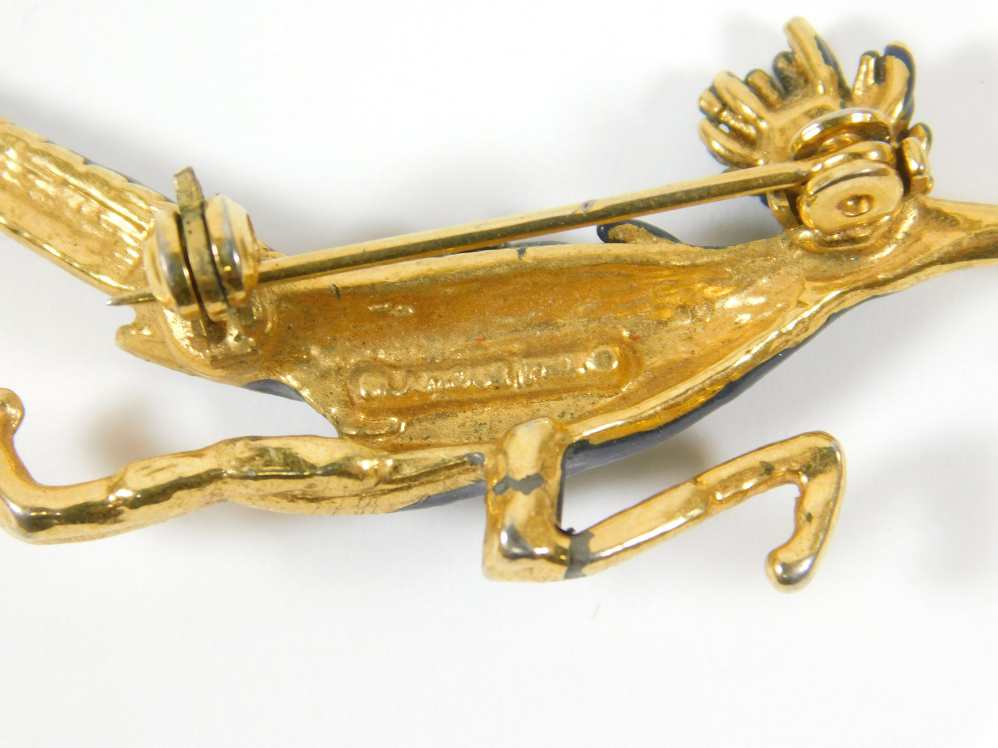 Vintage Gold Tone Blue Roadrunner Lapel Pin Brooch