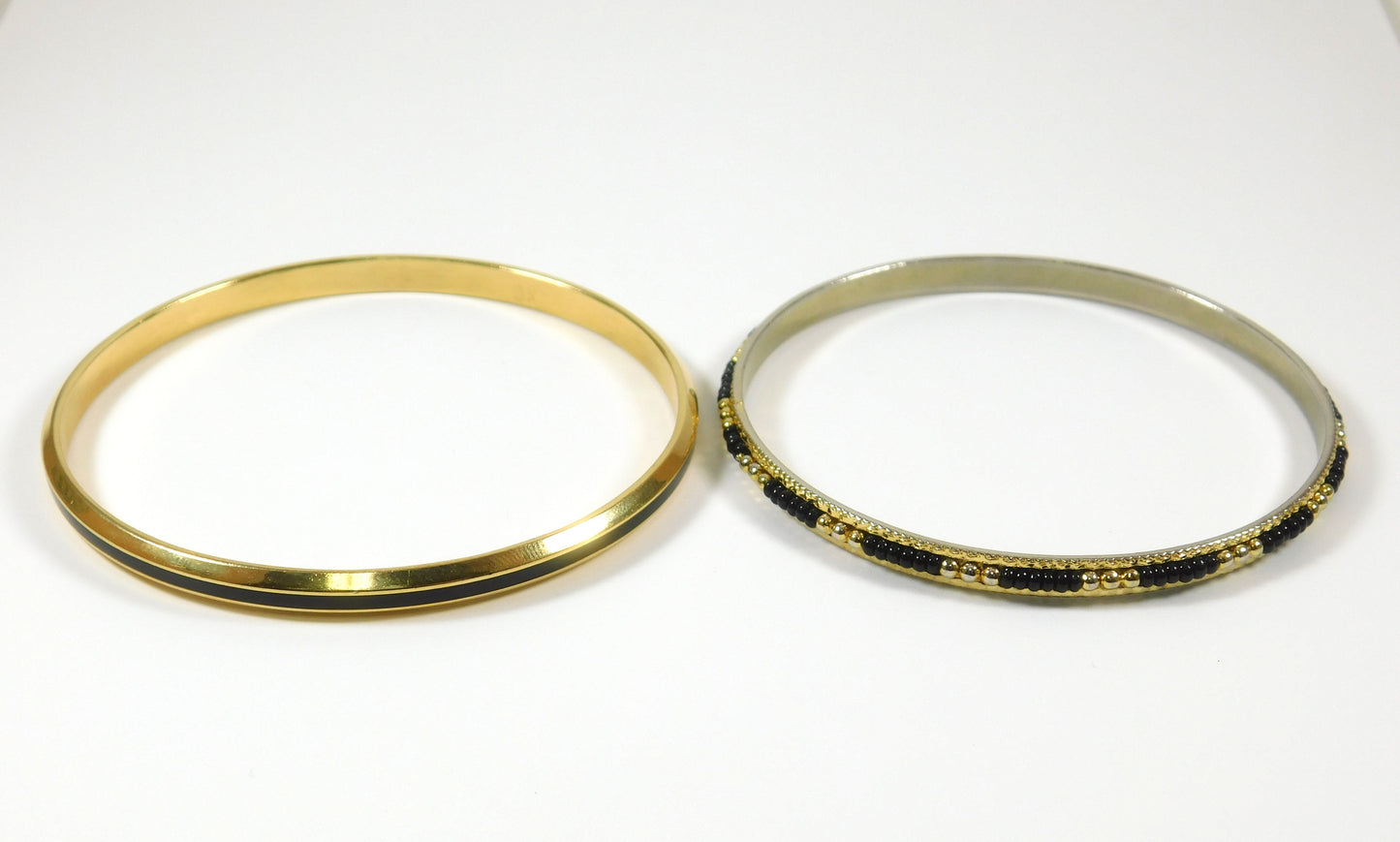 2 Black and Gold Tone Bangle Bracelets