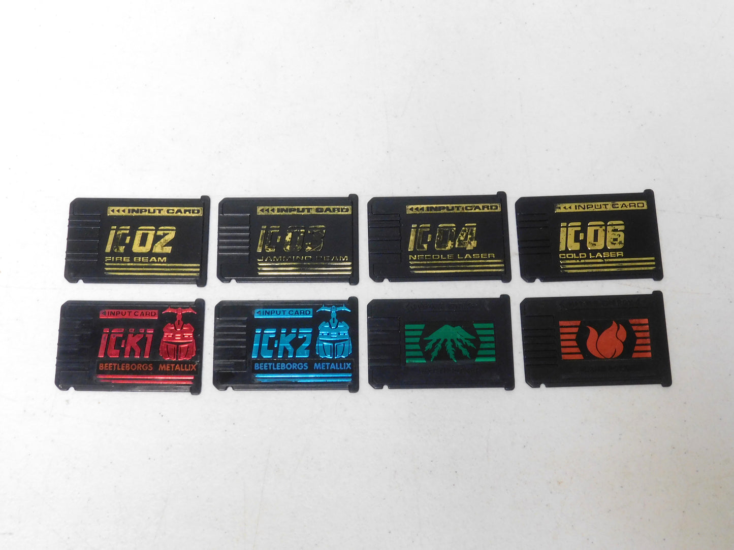 8 Vintage Beetleborgs Input Cards - Fire, Jamming, Cold Laser, Needle, Metallix