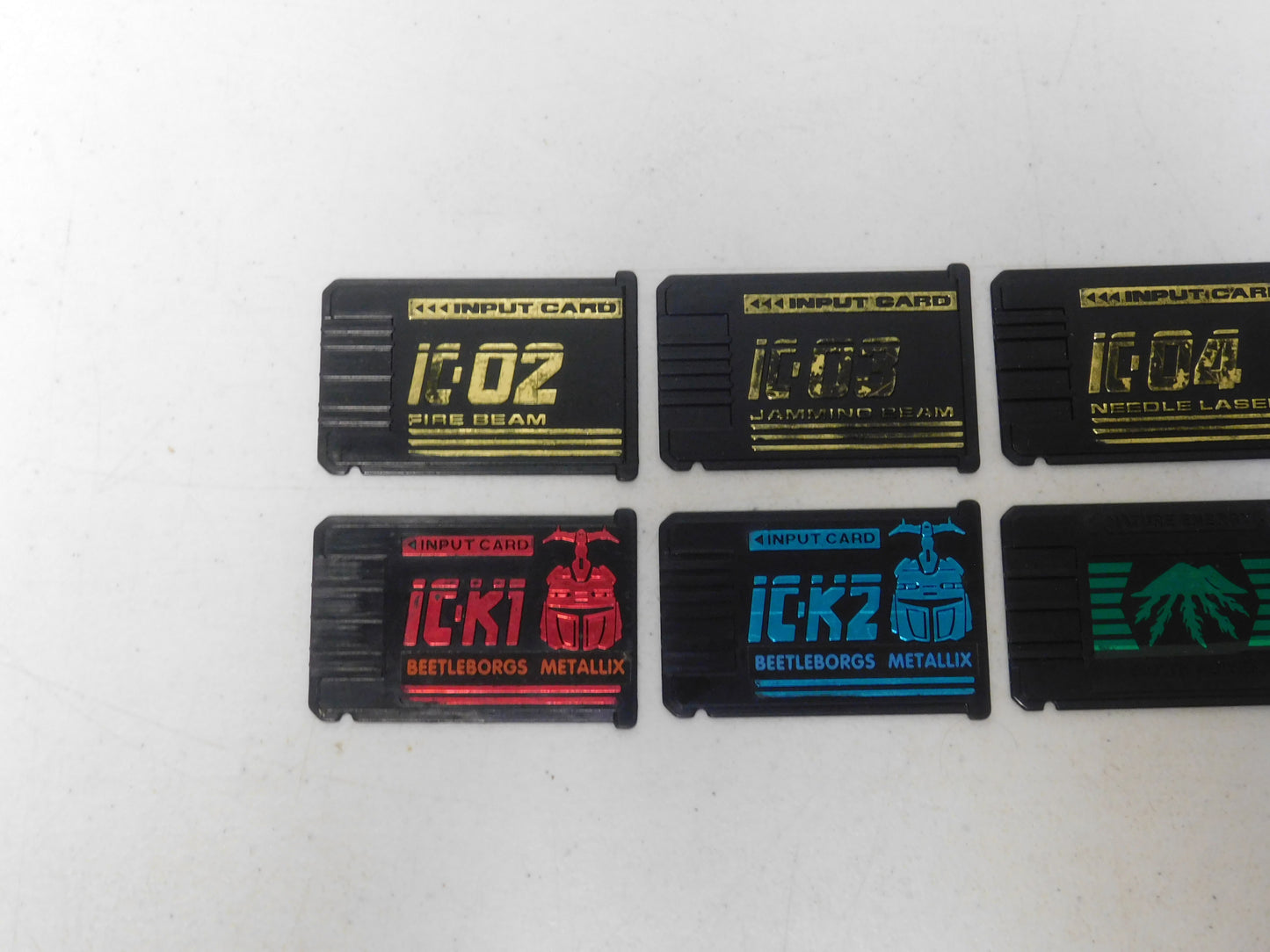 8 Vintage Beetleborgs Input Cards - Fire, Jamming, Cold Laser, Needle, Metallix