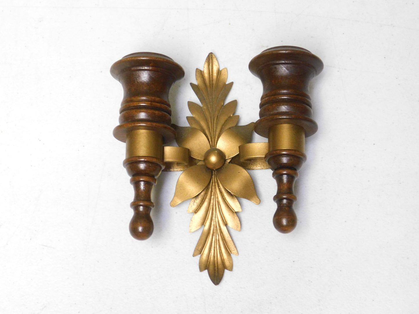 Vintage Homco Double Candle Wood and Metal Wall Sconce