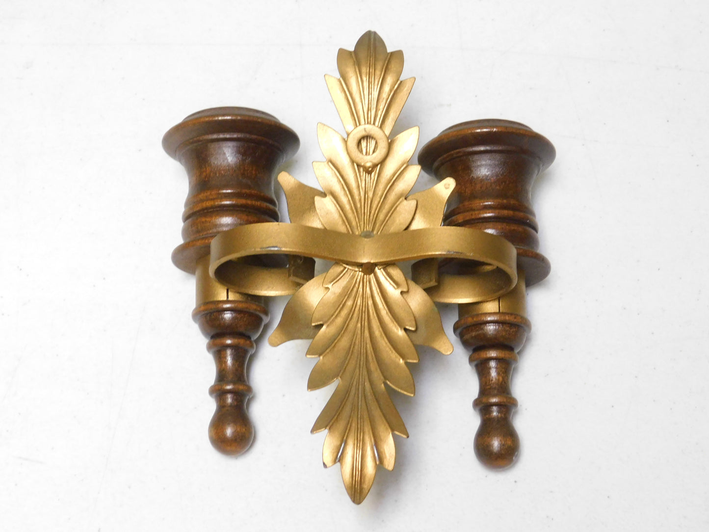 Vintage Homco Double Candle Wood and Metal Wall Sconce