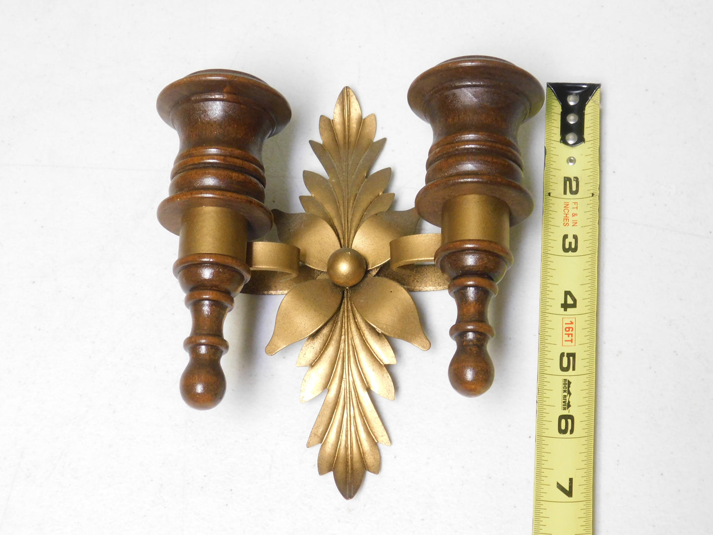 Vintage Homco Double Candle Wood and Metal Wall Sconce