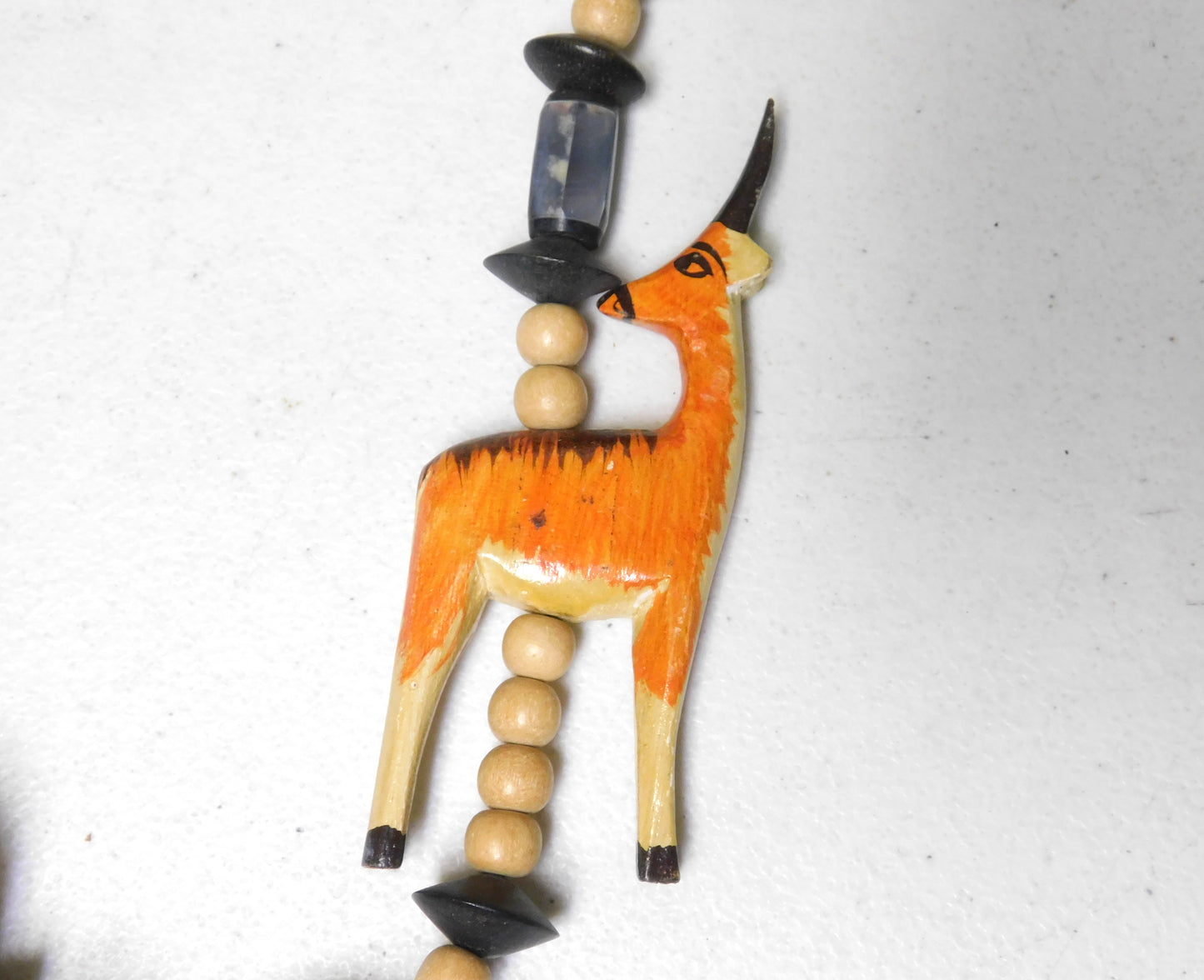 Vintage Wooden African Animal Safari Necklace Giraffe and Antelope