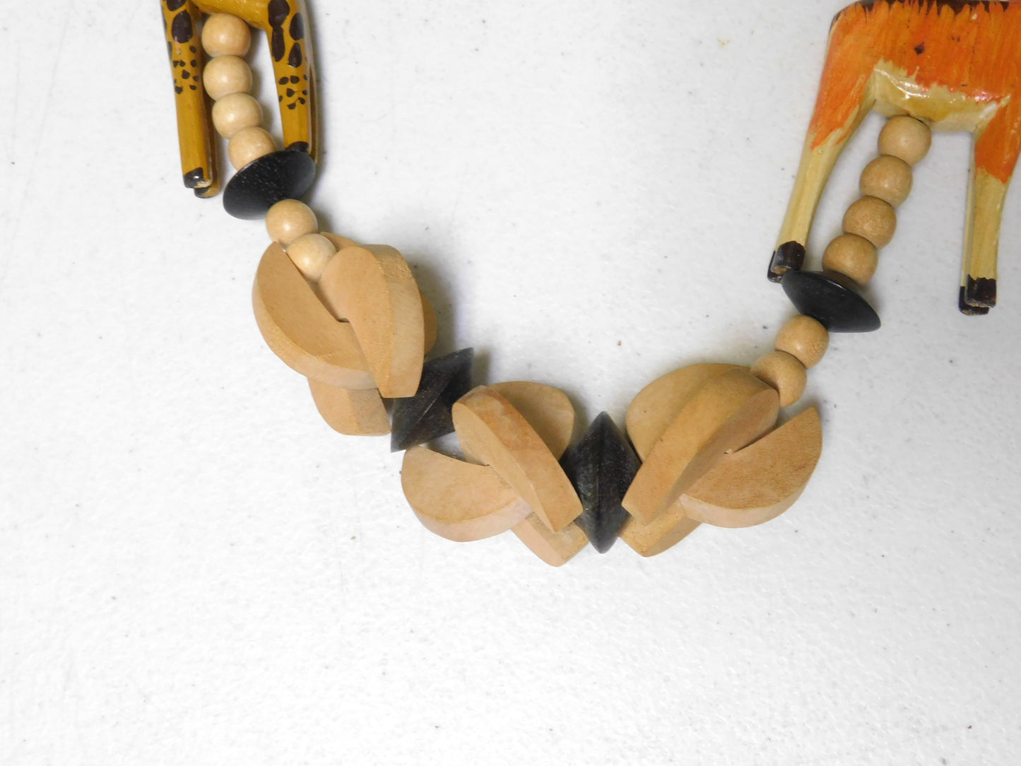 Vintage Wooden African Animal Safari Necklace Giraffe and Antelope