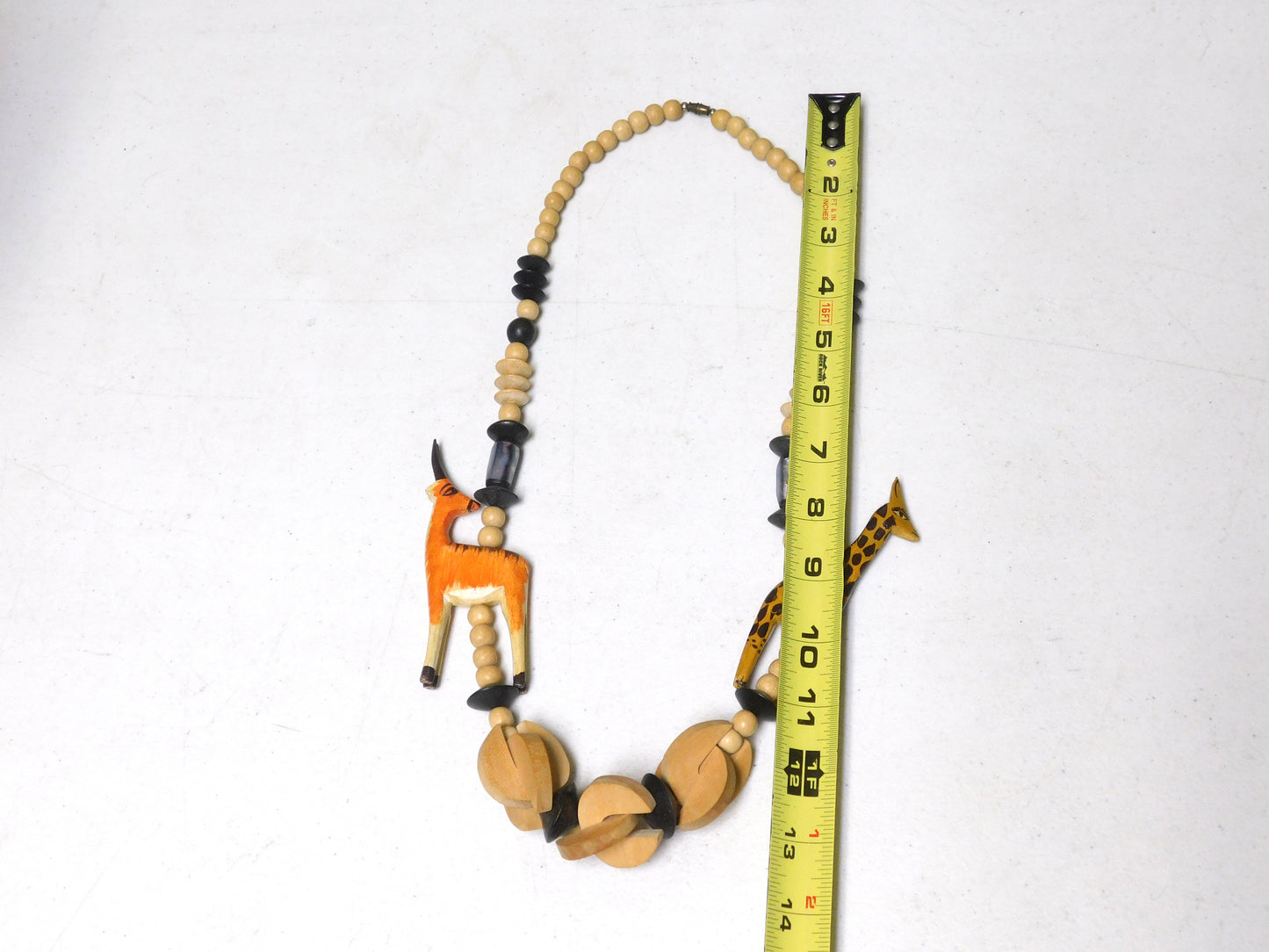 Vintage Wooden African Animal Safari Necklace Giraffe and Antelope