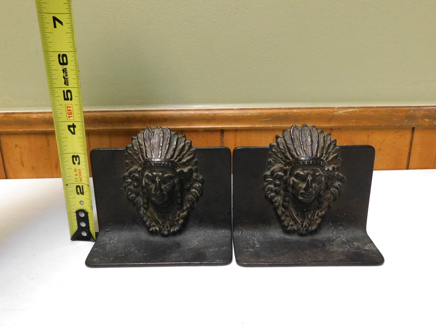 Vintage Native American Indian Chief Metal Bookends