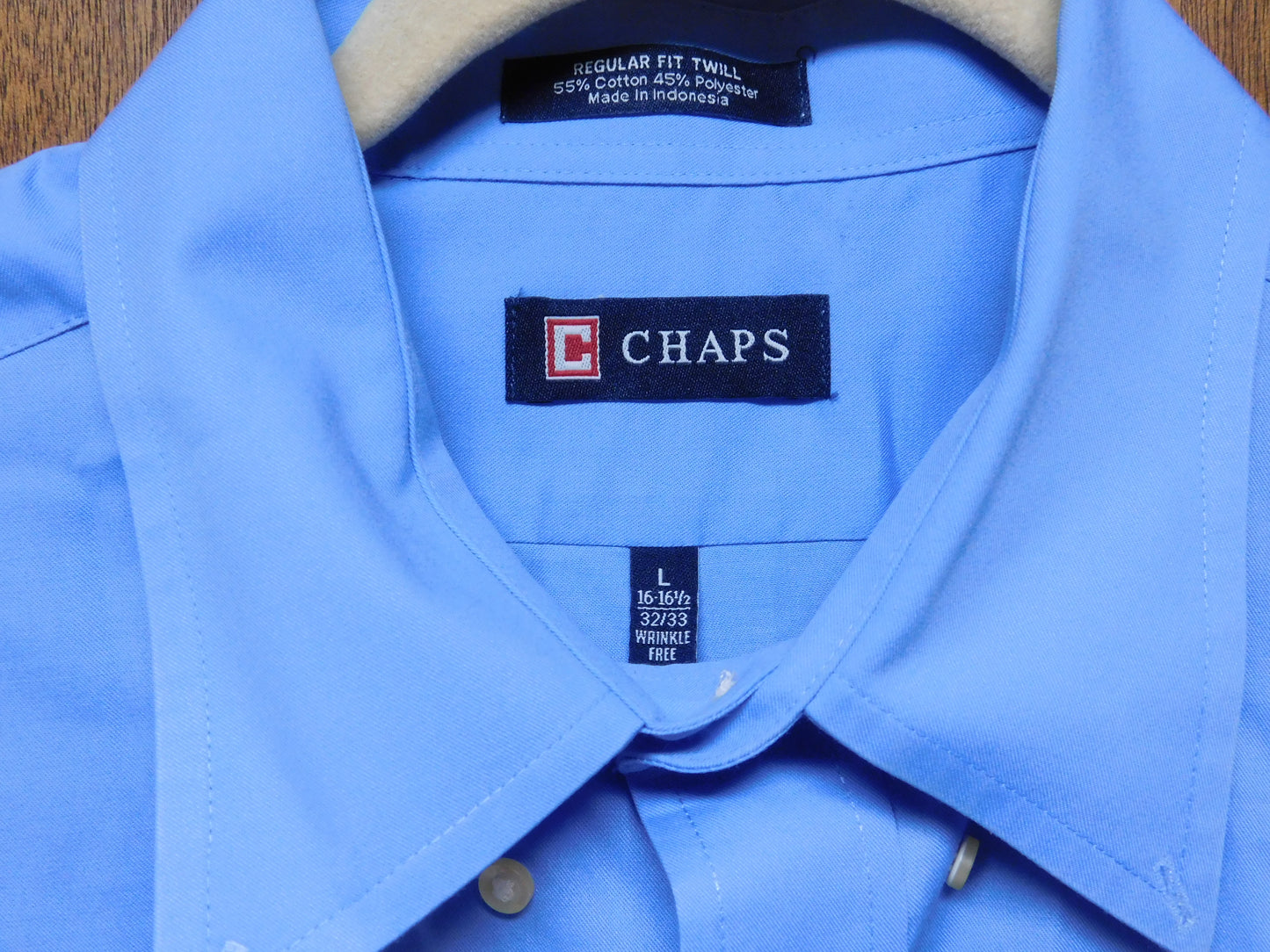 Chaps Blue Long Sleeve Dress Shirt Regular Fit Twill Size Large