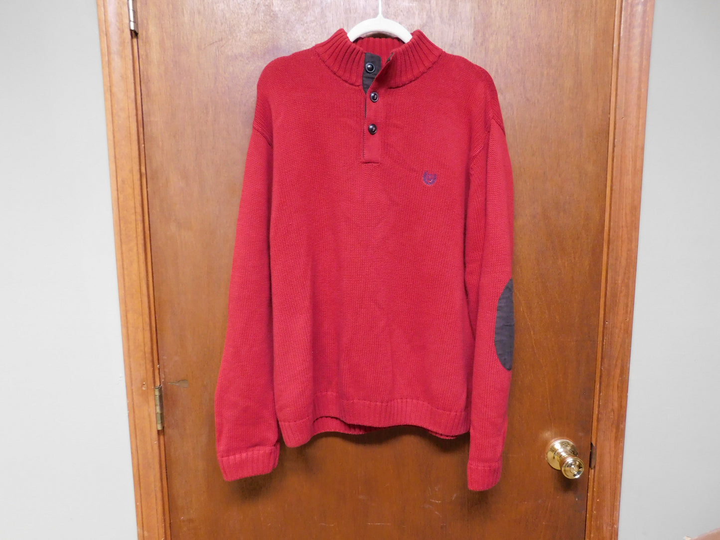 Red Chaps Button Up Sweater with Elbow Pads Size XL