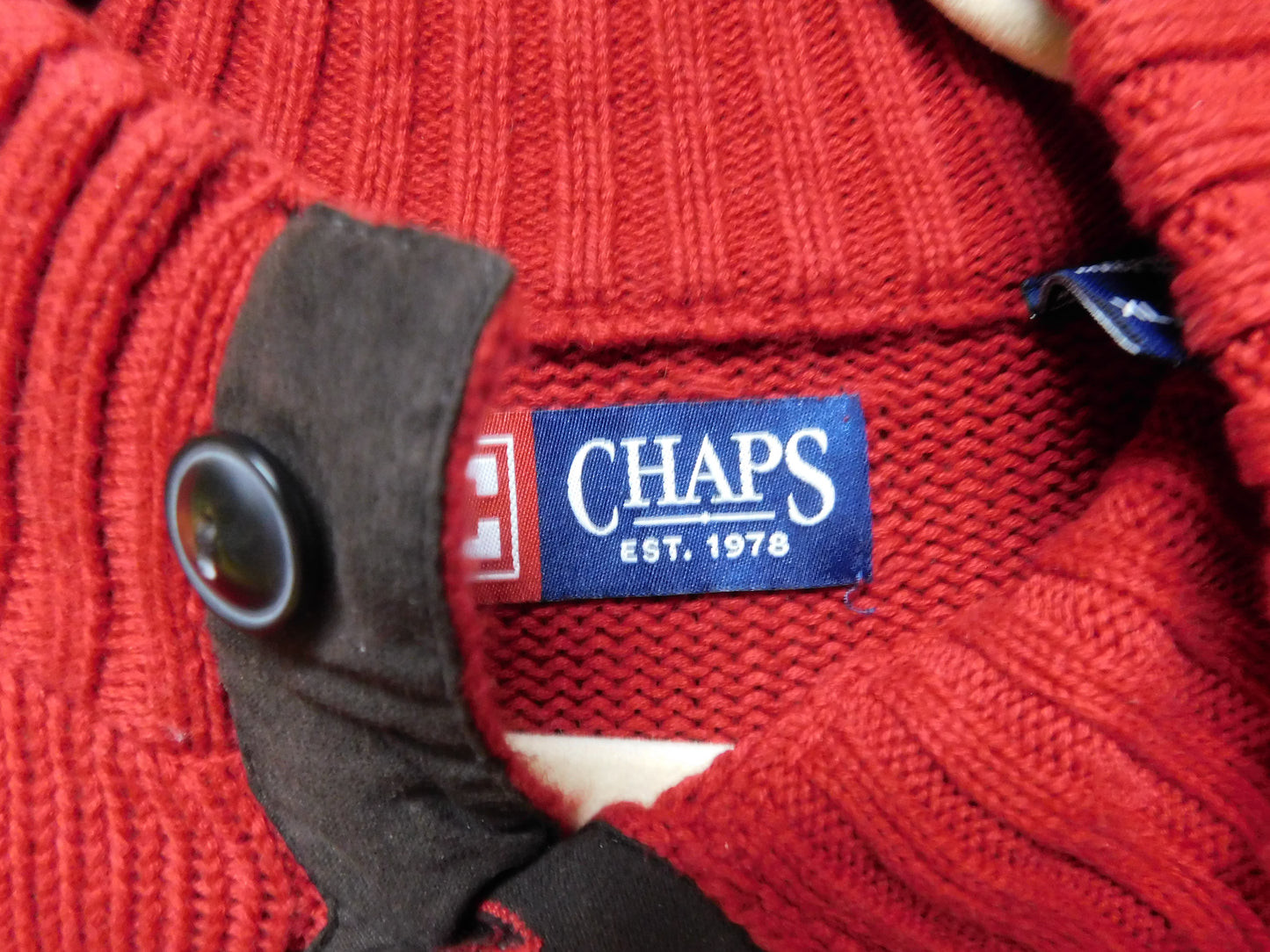 Red Chaps Button Up Sweater with Elbow Pads Size XL
