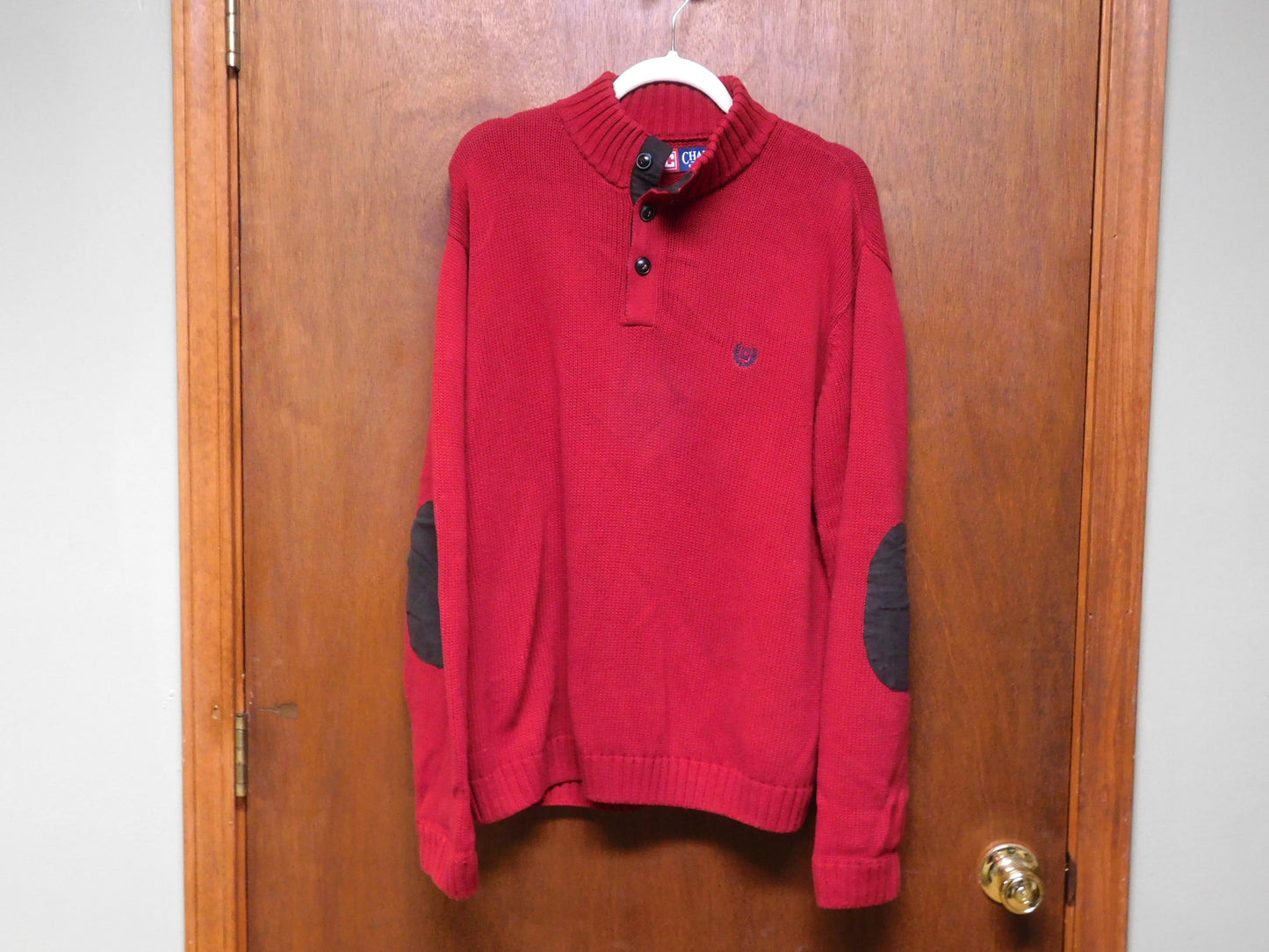 Red Chaps Button Up Sweater with Elbow Pads Size XL
