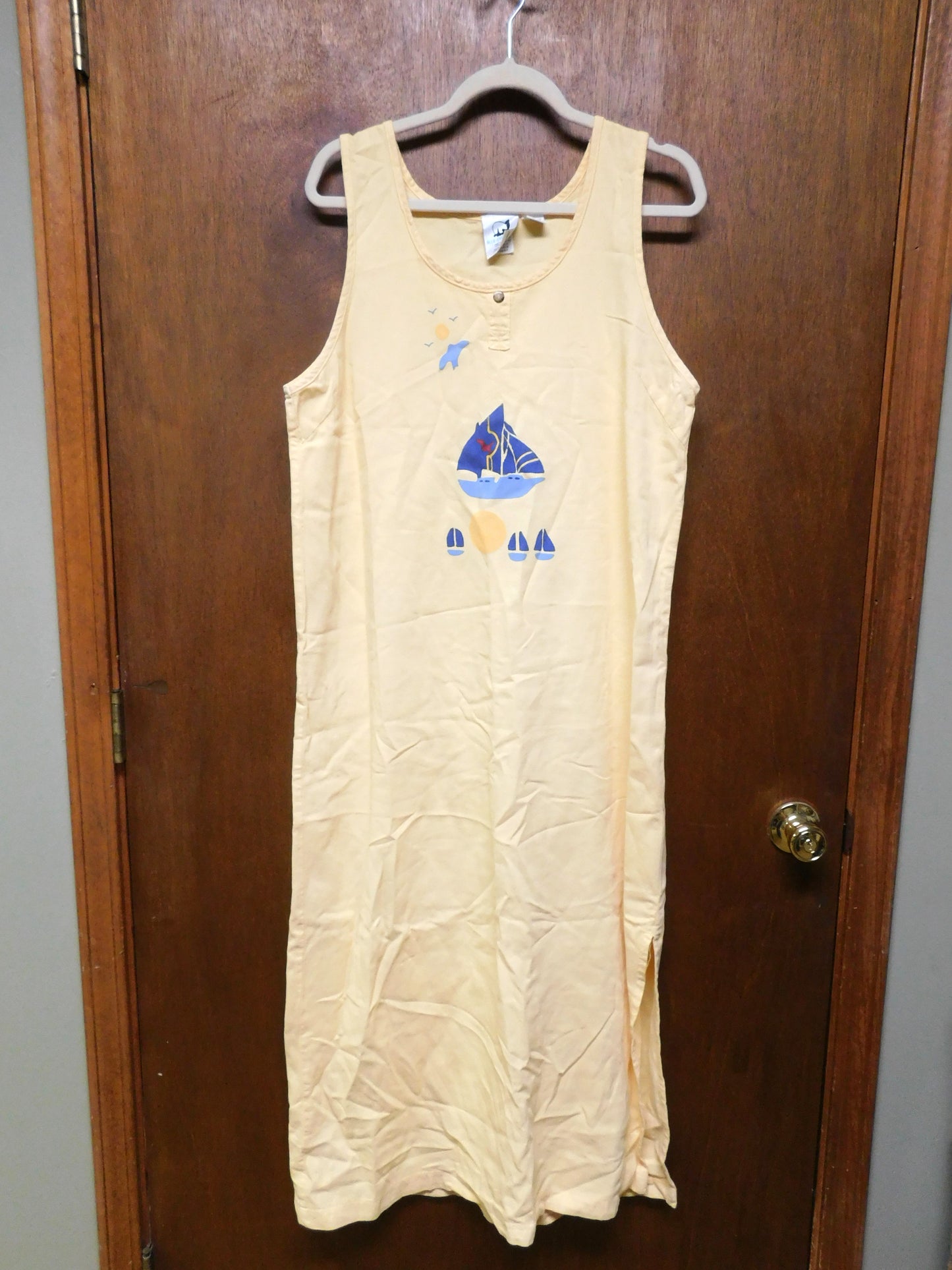 Blue-Eyed Bear Yellow Maxi Dress Size XL with Sailboats