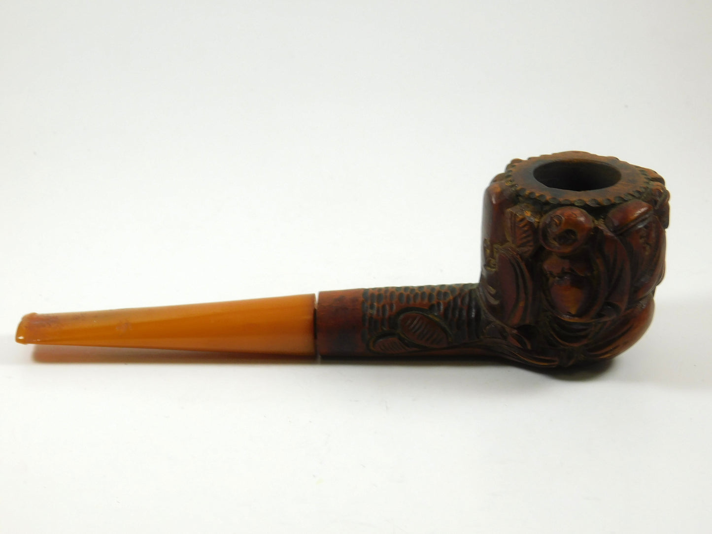 Vintage Hand Carved Wooden Tobacco Smoking Pipe with Faces