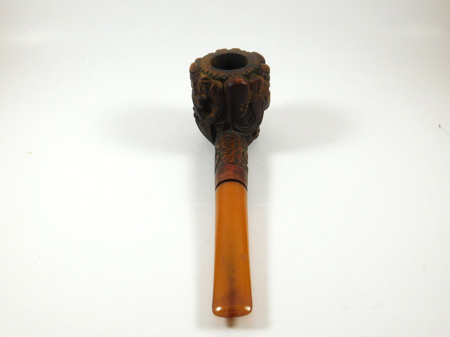 Vintage Hand Carved Wooden Tobacco Smoking Pipe with Faces