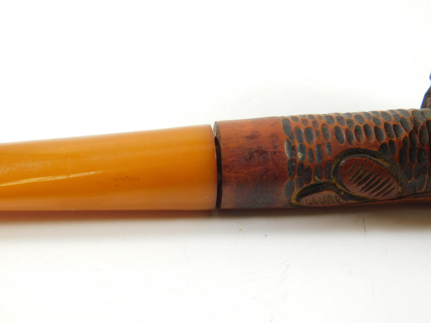 Vintage Hand Carved Wooden Tobacco Smoking Pipe with Faces