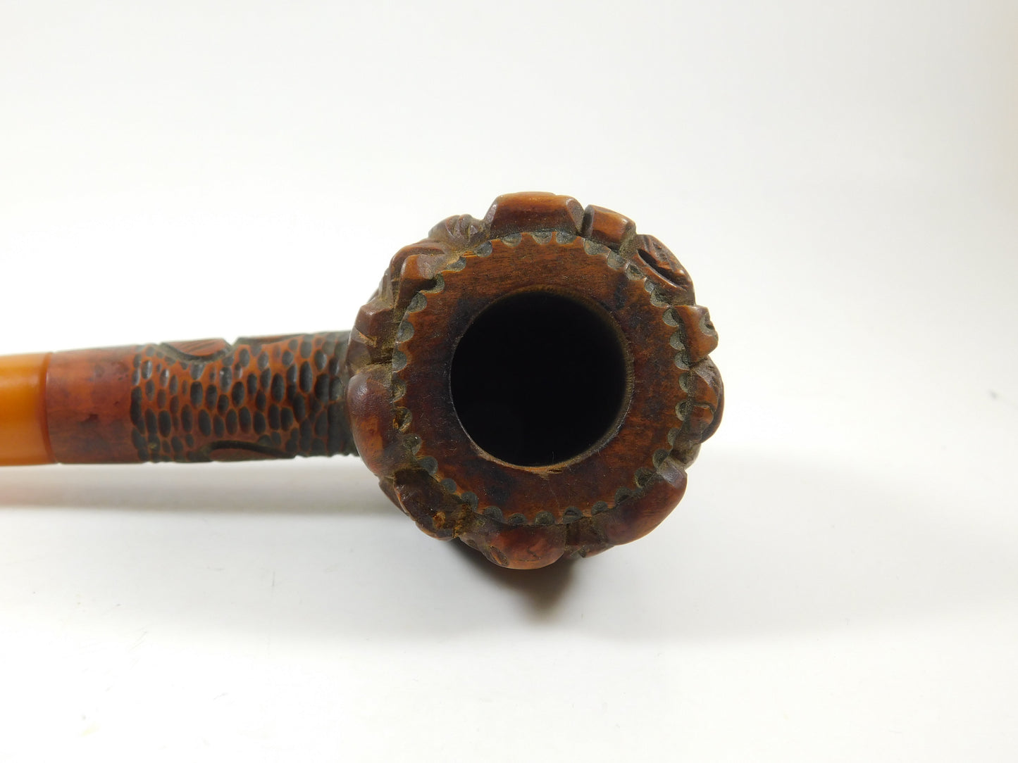 Vintage Hand Carved Wooden Tobacco Smoking Pipe with Faces