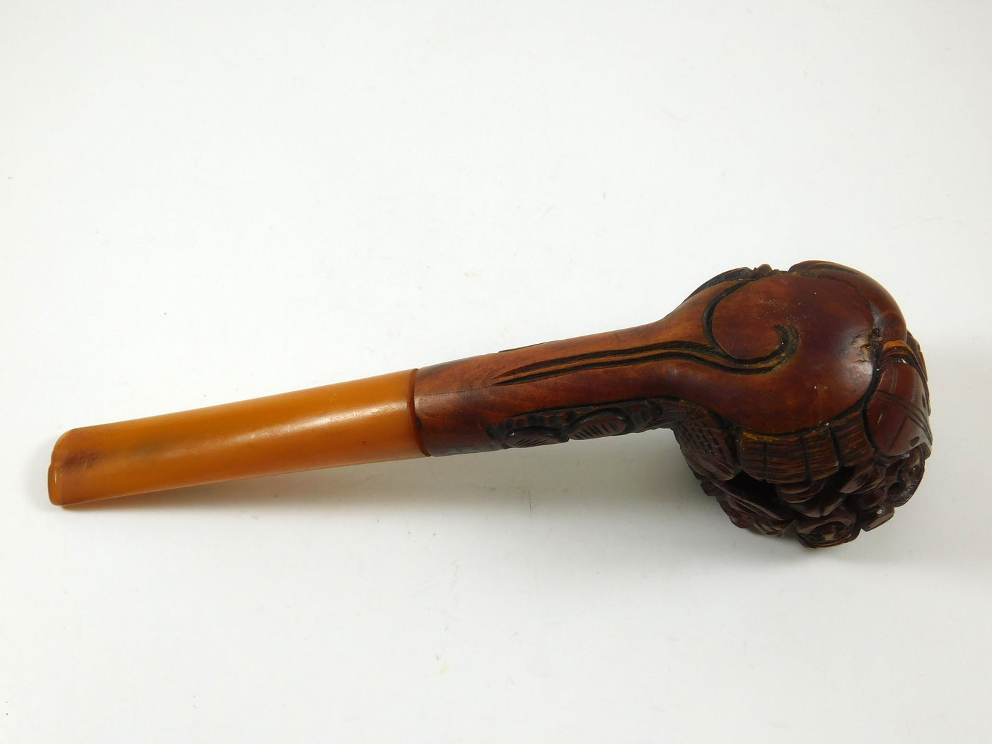 Vintage Hand Carved Wooden Tobacco Smoking Pipe with Faces